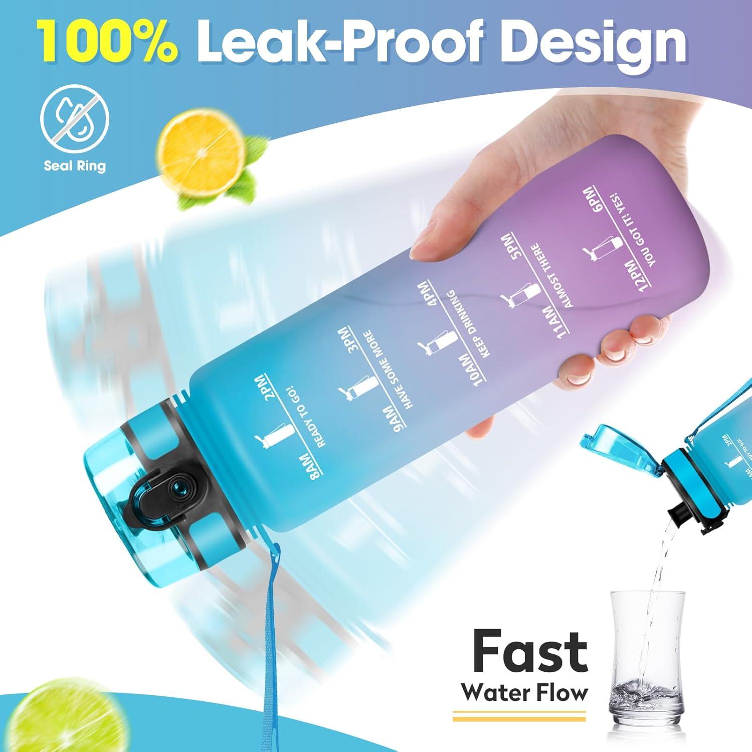 image:imageGourde Sport 1L tanche et Rutilisable Gourde Bouteille deau 1 Litre avec Marqueur de Temps et Filtre Bouteille pour Adulte lcole Cyclisme Voyage Camping Fitness Yoga Bureau Gym32oz1000ml Bleu Lilas