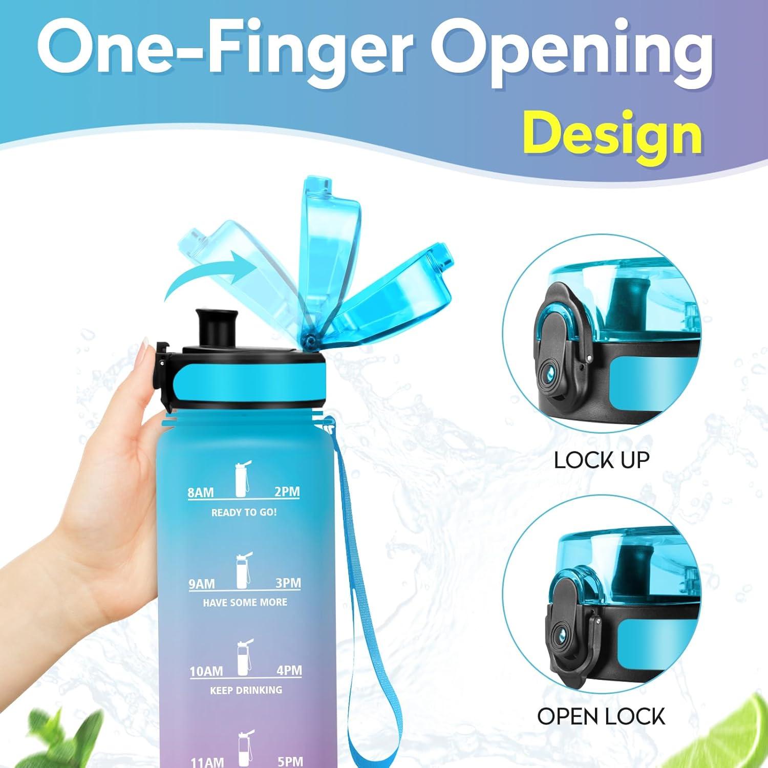 image:imageGourde Sport 1L tanche et Rutilisable Gourde Bouteille deau 1 Litre avec Marqueur de Temps et Filtre Bouteille pour Adulte lcole Cyclisme Voyage Camping Fitness Yoga Bureau Gym32oz1000ml Bleu Lilas