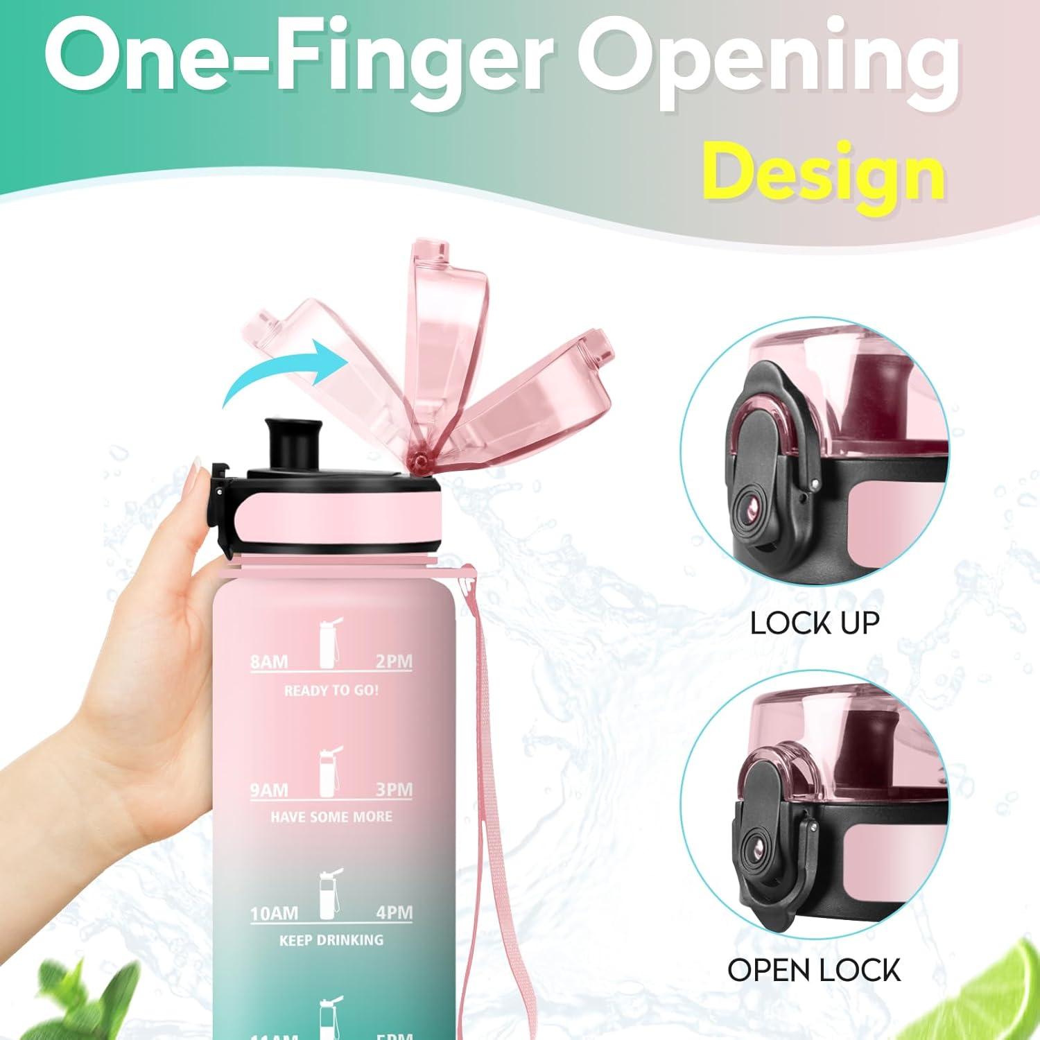 image:imageGourde Sport 1L tanche et Rutilisable Gourde Bouteille deau 1 Litre avec Marqueur de Temps et Filtre Bouteille pour Adulte lcole Cyclisme Voyage Camping Fitness Yoga Bureau Gym32oz1000ml Rose Cyan