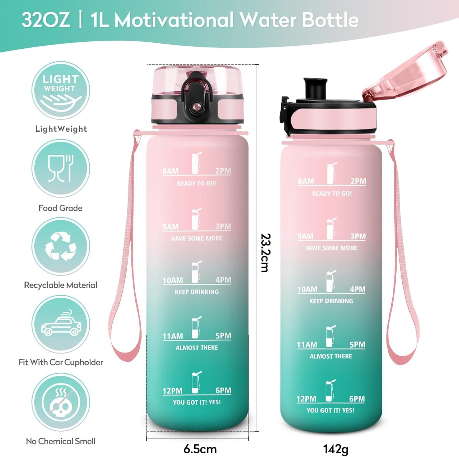 image:imageGourde Sport 1L tanche et Rutilisable Gourde Bouteille deau 1 Litre avec Marqueur de Temps et Filtre Bouteille pour Adulte lcole Cyclisme Voyage Camping Fitness Yoga Bureau Gym32oz1000ml Rose Cyan