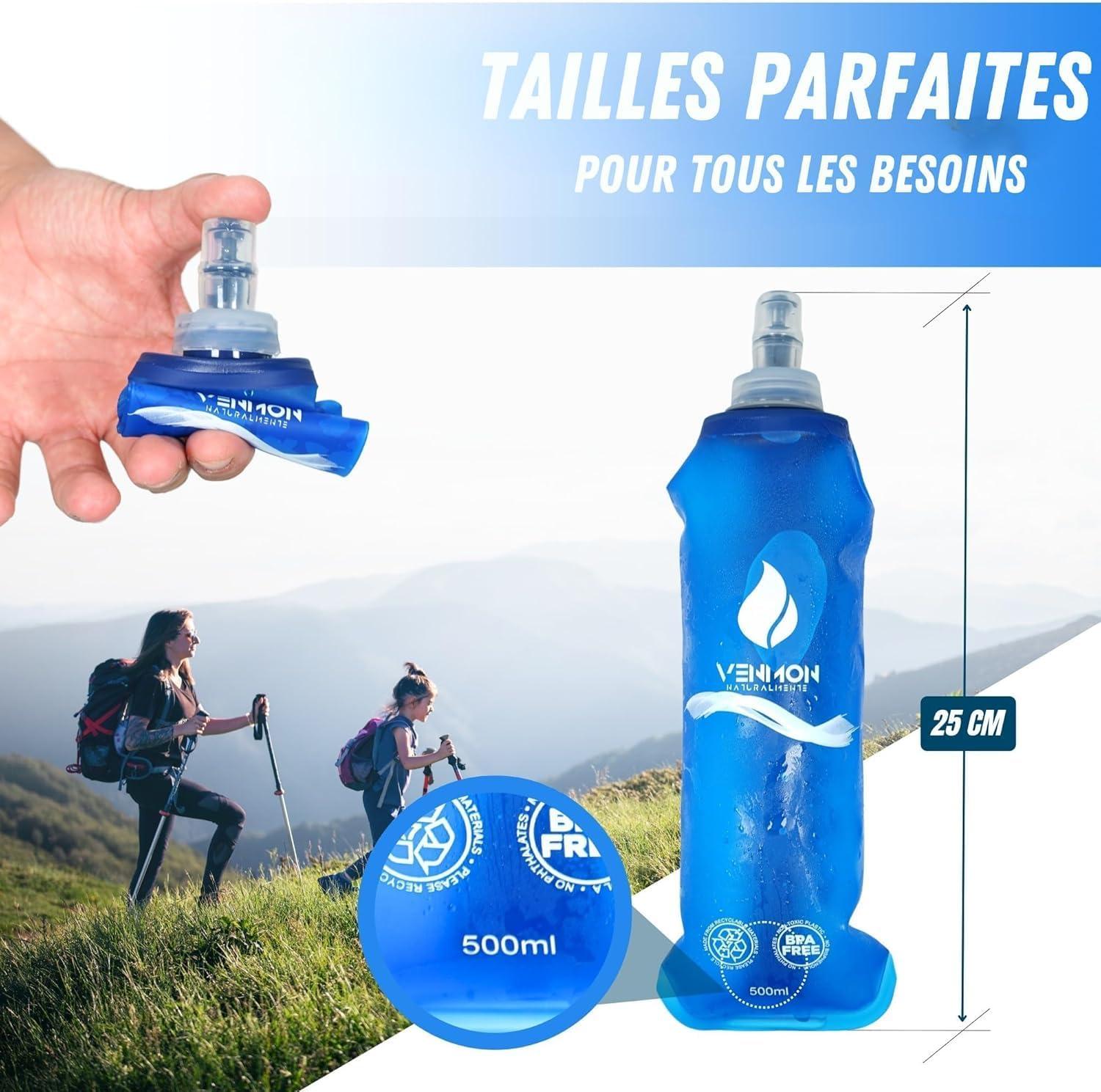 image:imageGourde sans BPA pour la course gourde deau de sport rutilisable trs robuste lot de 4 2 x 500 ml avec sangle dorsale et 2 x 250 ml