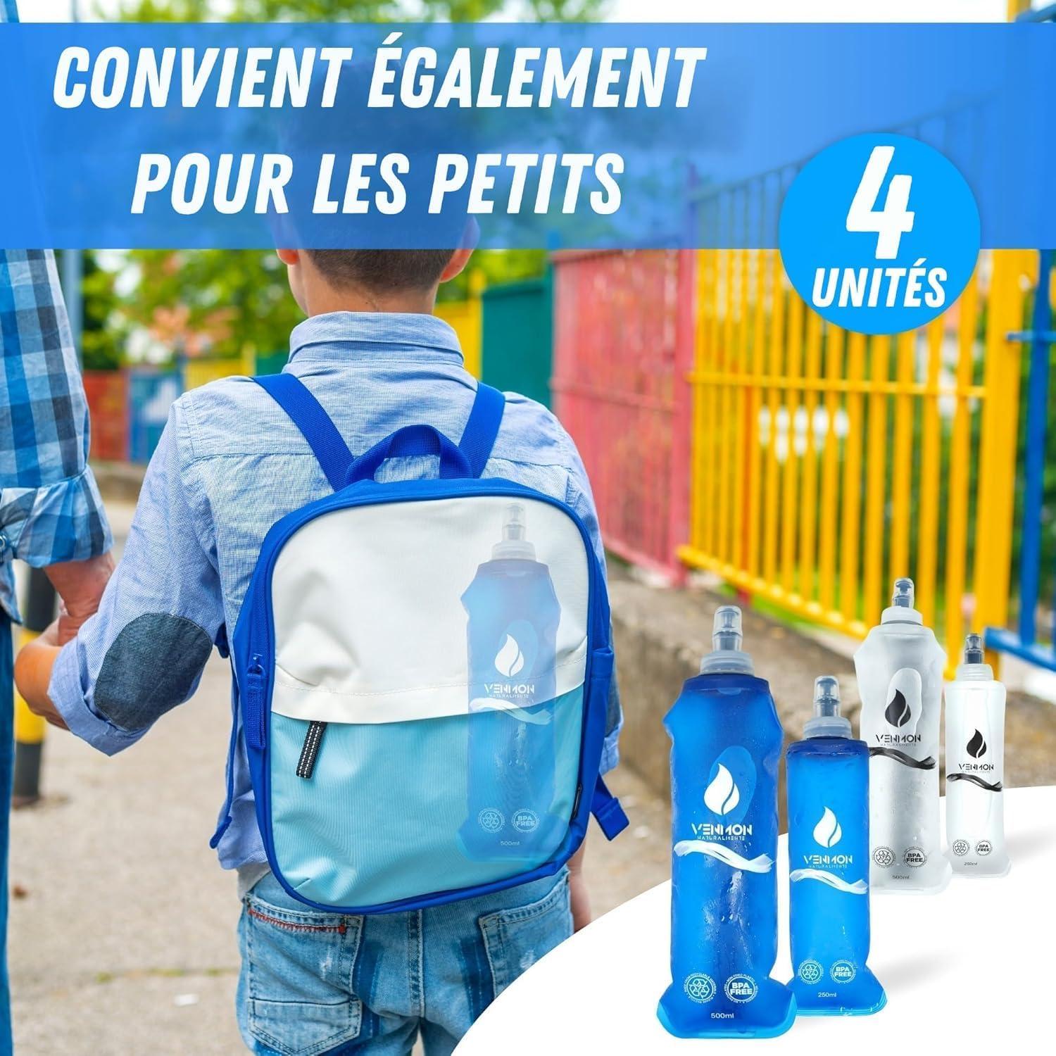 image:imageGourde sans BPA pour la course gourde deau de sport rutilisable trs robuste lot de 4 2 x 500 ml avec sangle dorsale et 2 x 250 ml