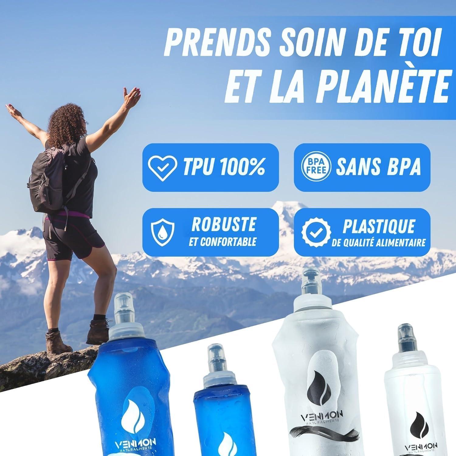 image:imageGourde sans BPA pour la course gourde deau de sport rutilisable trs robuste lot de 4 2 x 500 ml avec sangle dorsale et 2 x 250 ml