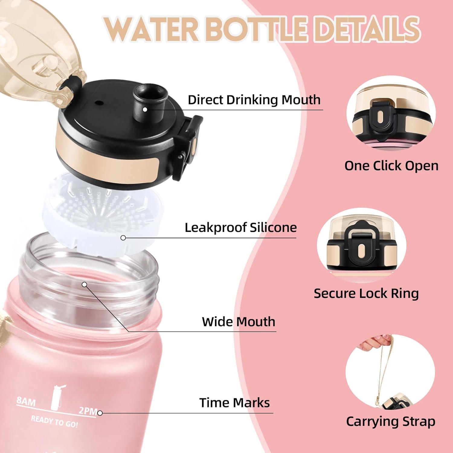 image:imageHoneyHolly Gourde 1L Rutilisable Water Bottle Sport Marqueur Horaire Bouteille tanche Portable Gourde Gradue pour Salle de Sport Vlo Bureau Extrieur cole Bouteille Eau Water BottleRose Ciel 1000ml