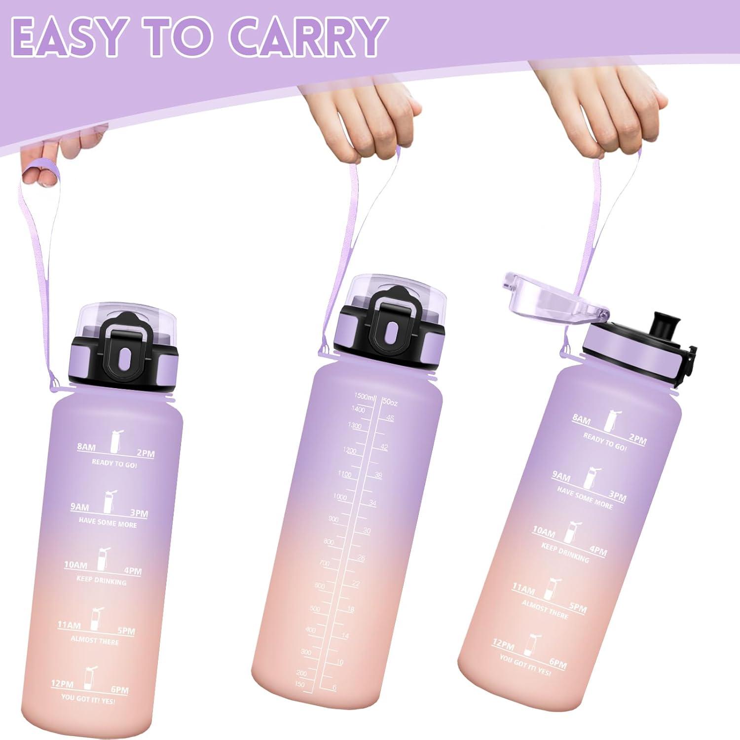 image:imageHoneyHolly Gourde 1L Rutilisable Water Bottle Sport Marqueur Horaire Bouteille tanche Portable Gourde Gradue pour Salle de Sport Vlo Bureau Extrieur cole Bouteille Eau Water BottleRose Iris 1500ml