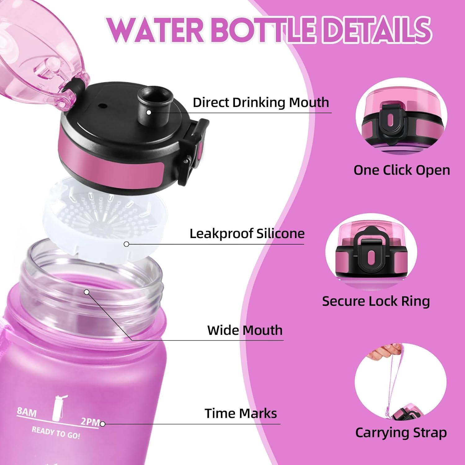image:imageHoneyHolly Gourde 1L Rutilisable Water Bottle Sport Marqueur Horaire Bouteille tanche Portable Gourde Gradue pour Salle de Sport Vlo Bureau Extrieur cole Bouteille Eau Water BottleRose Cyan 1000ml