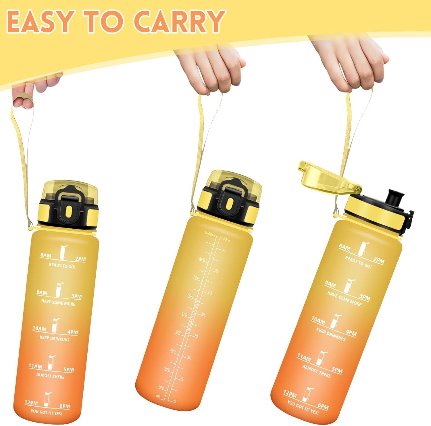 image:imageHoneyHolly Gourde 1L Rutilisable Water Bottle Sport Marqueur Horaire Bouteille tanche Portable Gourde Gradue pour Salle de Sport Vlo Bureau Extrieur cole Bouteille Eau Water BottleAmbre Orange 1000ml
