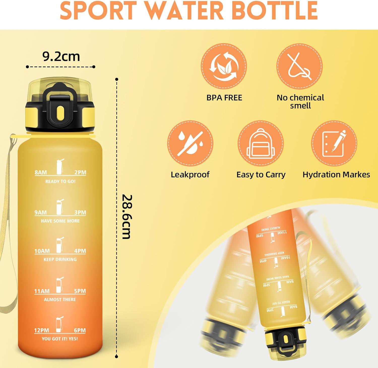 image:imageHoneyHolly Gourde 1L Rutilisable Water Bottle Sport Marqueur Horaire Bouteille tanche Portable Gourde Gradue pour Salle de Sport Vlo Bureau Extrieur cole Bouteille Eau Water BottleAmbre Orange 1500ml