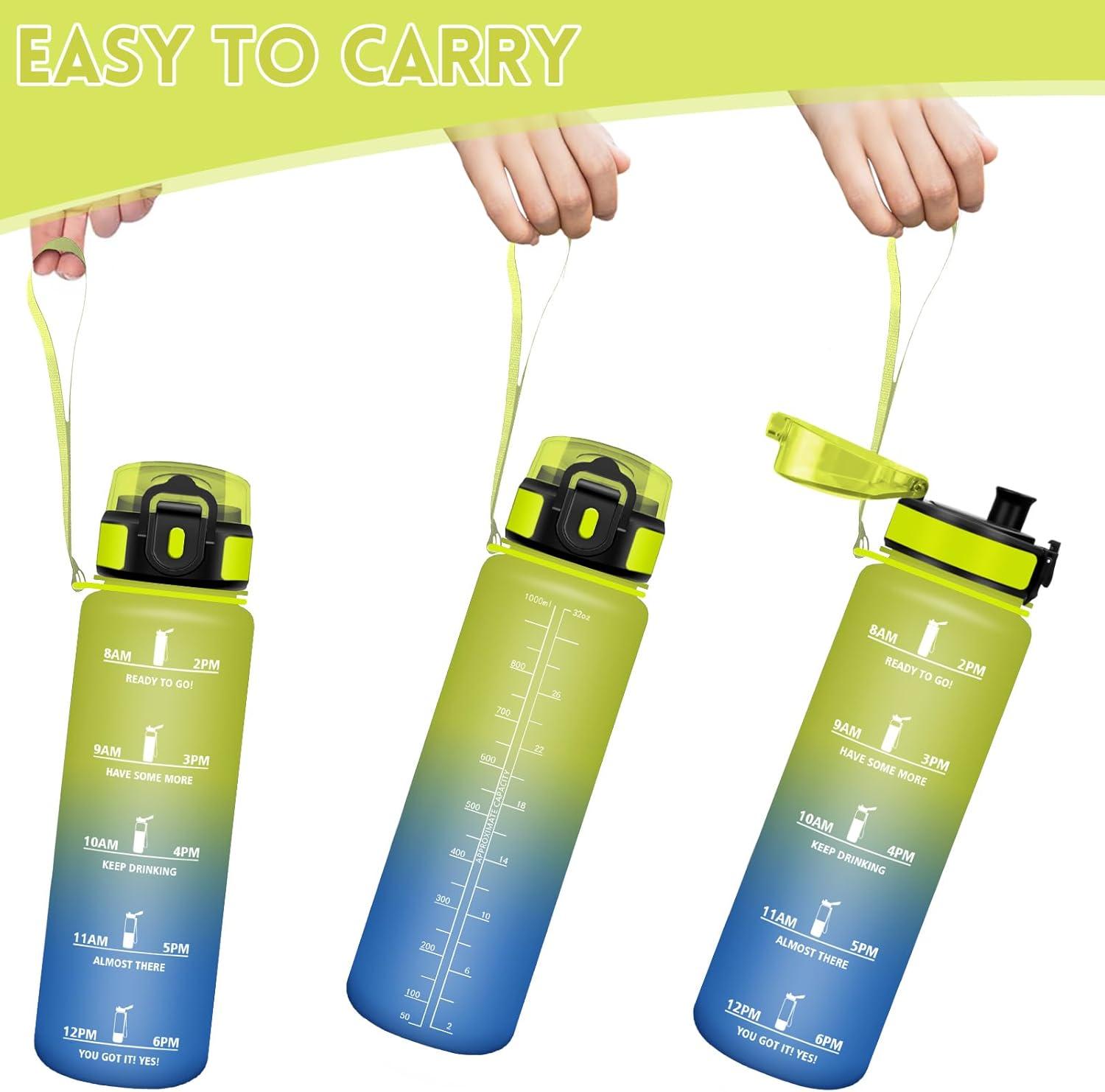 image:imageHoneyHolly Gourde 1L Rutilisable Water Bottle Sport Marqueur Horaire Bouteille tanche Portable Gourde Gradue pour Salle de Sport Vlo Bureau Extrieur cole Bouteille Eau Water BottleJaune Bleu 1000ml