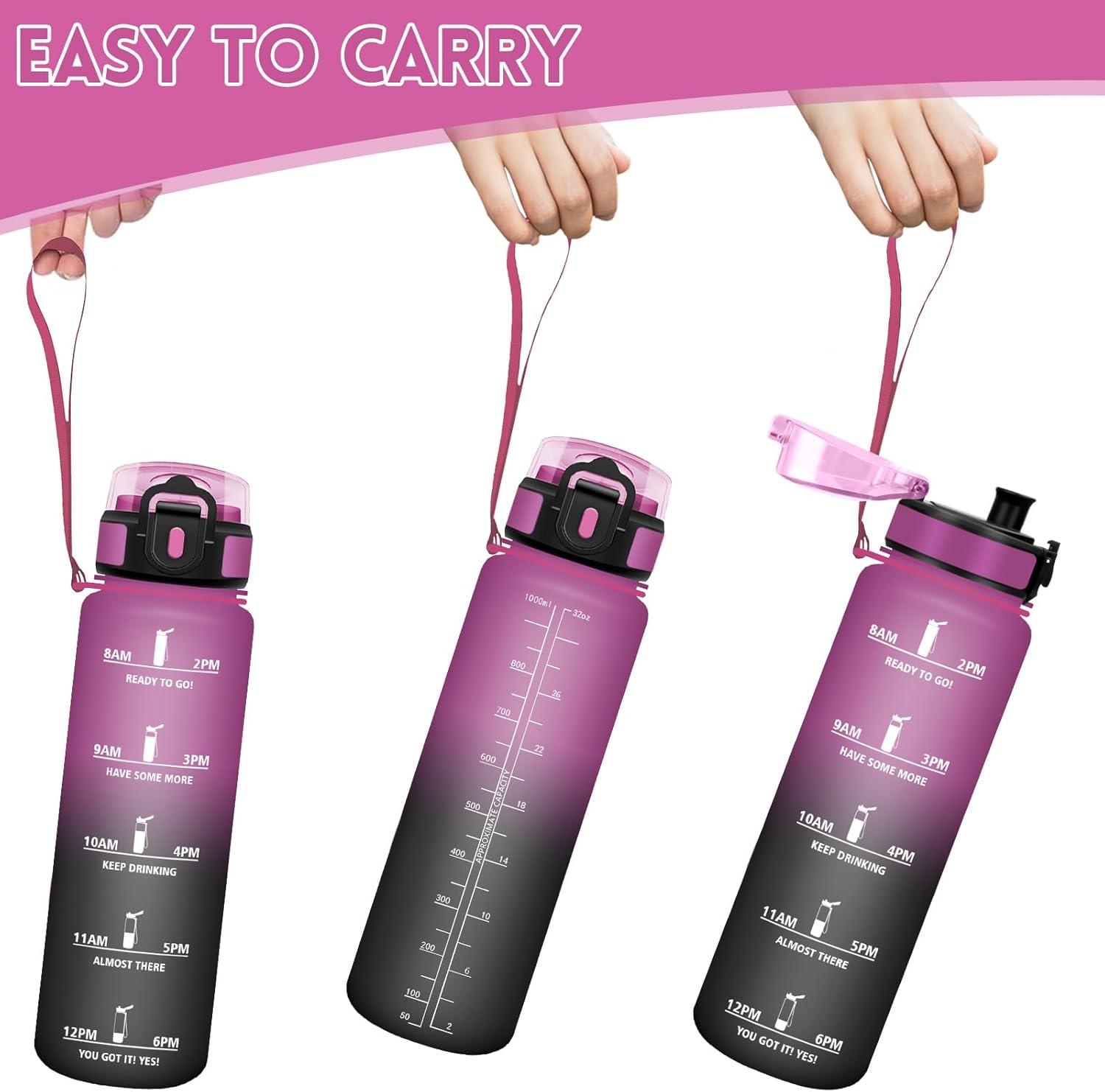 image:imageHoneyHolly Gourde 1L Rutilisable Water Bottle Sport Marqueur Horaire Bouteille tanche Portable Gourde Gradue pour Salle de Sport Vlo Bureau Extrieur cole Bouteille Eau Water BottleViolet Noir 1000ml