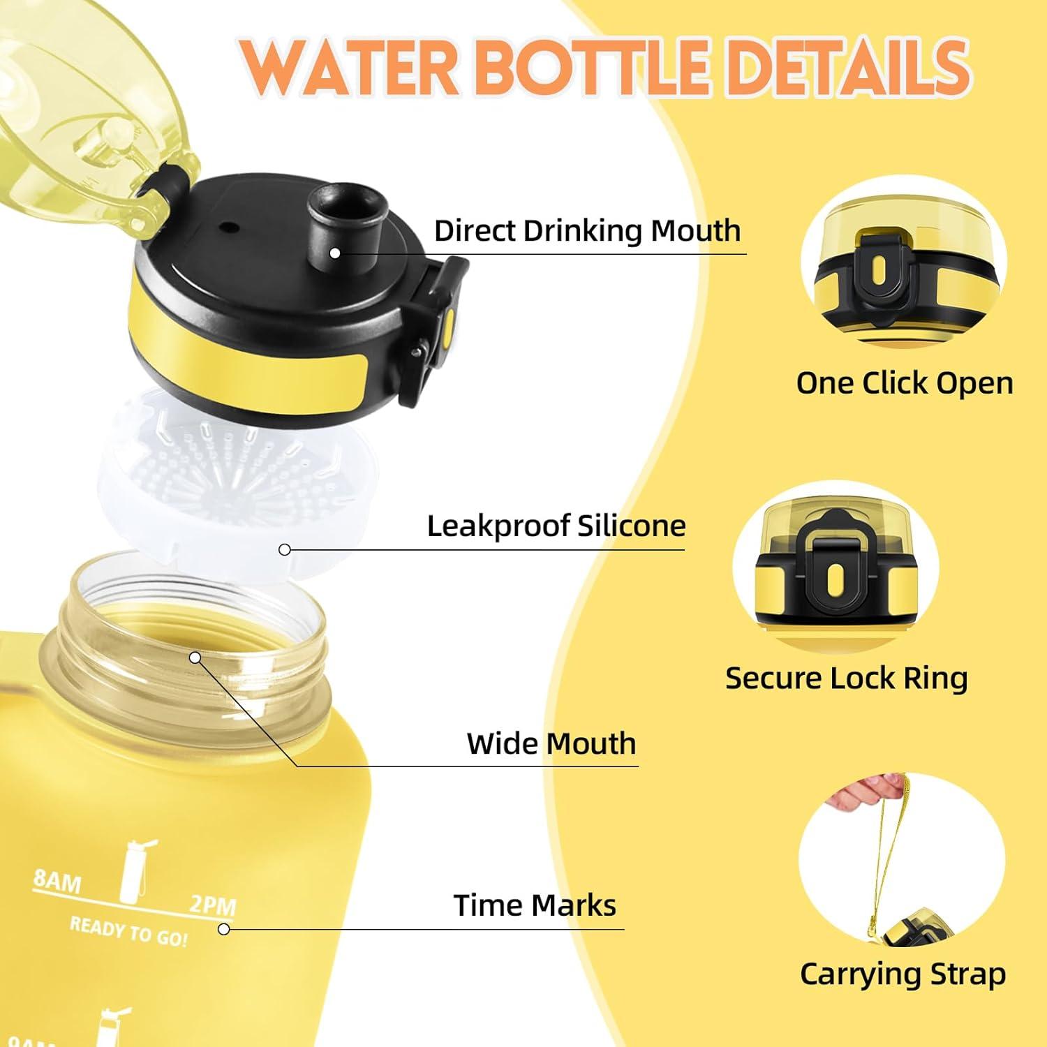 image:imageHoneyHolly Gourde 1L Rutilisable Water Bottle Sport Marqueur Horaire Bouteille tanche Portable Gourde Gradue pour Salle de Sport Vlo Bureau Extrieur cole Bouteille Eau Water BottleAmbre Orange 1500ml