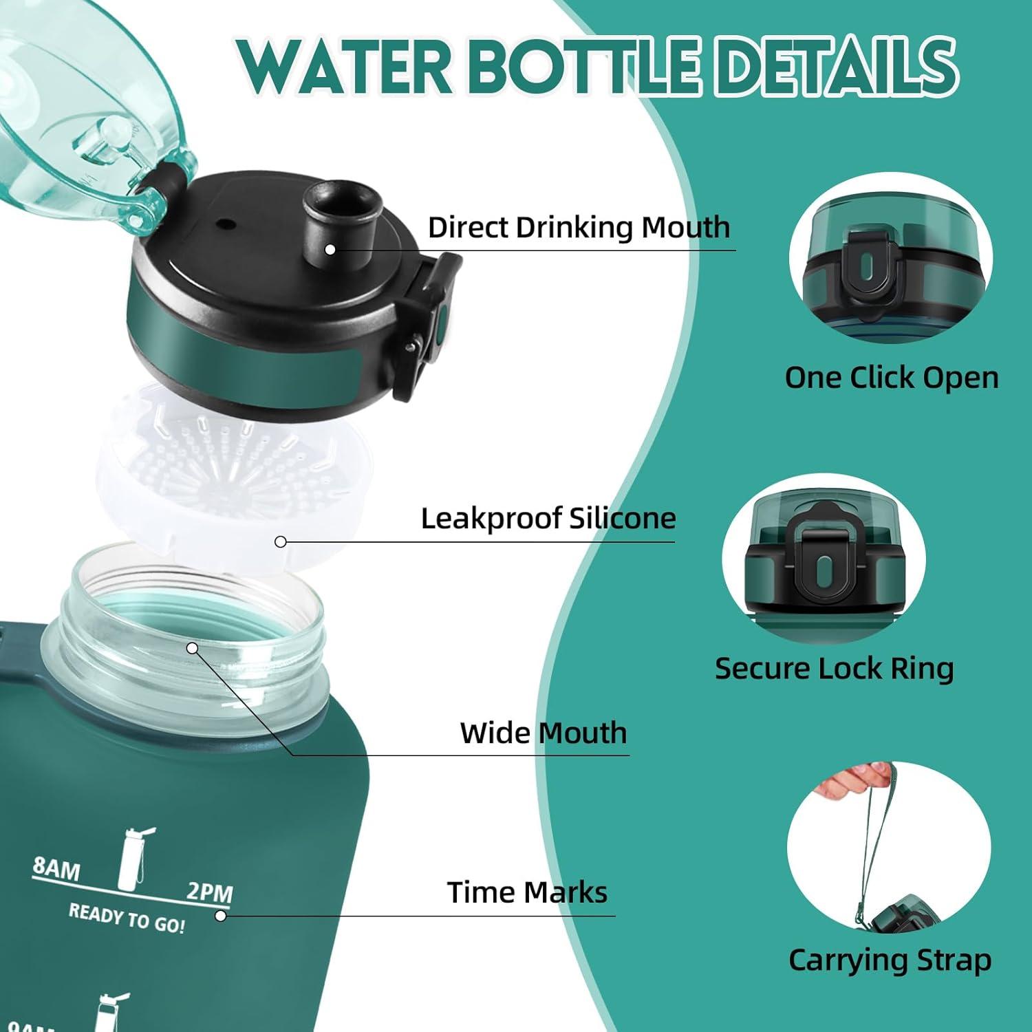 image:imageHoneyHolly Gourde 1L Rutilisable Water Bottle Sport Marqueur Horaire Bouteille tanche Portable Gourde Gradue pour Salle de Sport Vlo Bureau Extrieur cole Bouteille Eau Water BottleVert Gris 1500ml