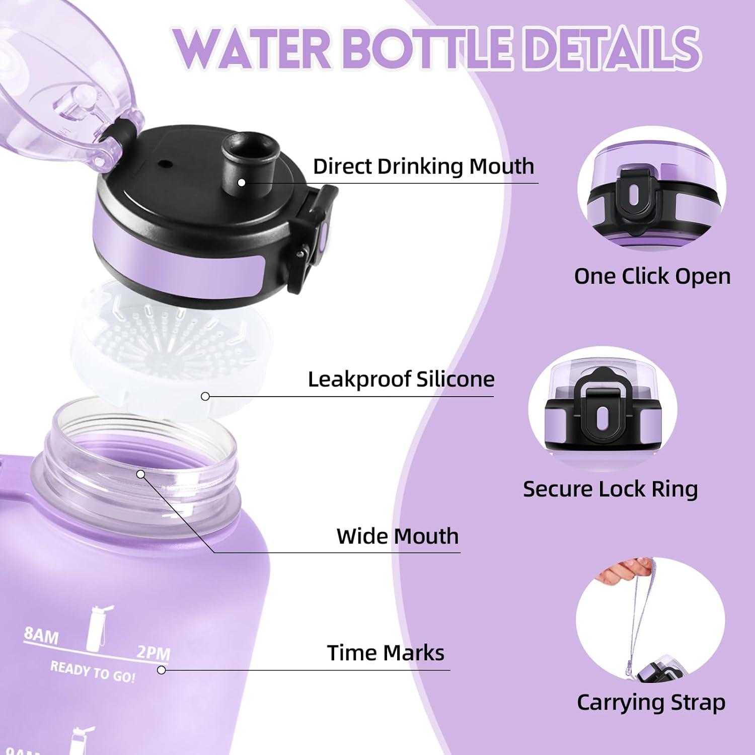 image:imageHoneyHolly Gourde 1L Rutilisable Water Bottle Sport Marqueur Horaire Bouteille tanche Portable Gourde Gradue pour Salle de Sport Vlo Bureau Extrieur cole Bouteille Eau Water BottleRose Iris 1500ml