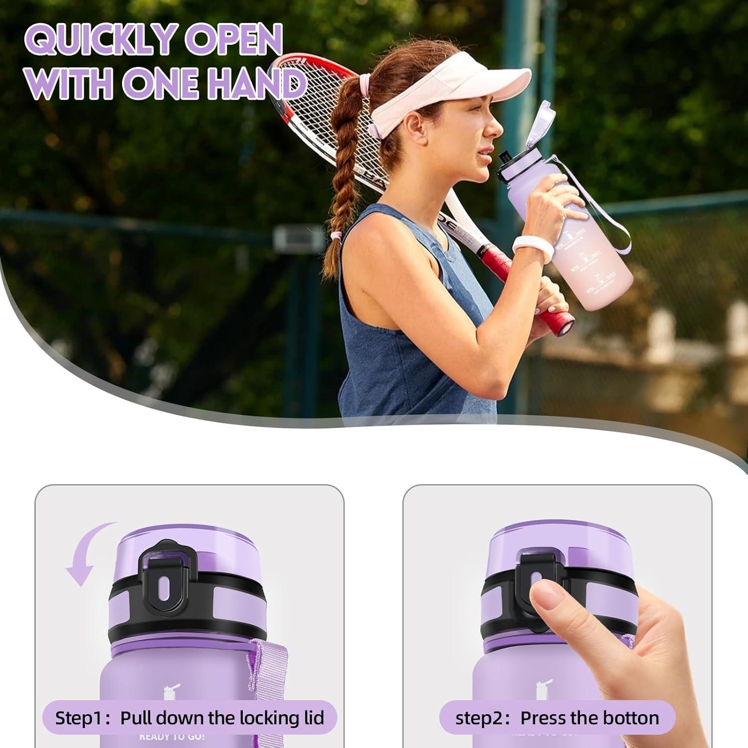 image:imageHoneyHolly Gourde 1L Rutilisable Water Bottle Sport Marqueur Horaire Bouteille tanche Portable Gourde Gradue pour Salle de Sport Vlo Bureau Extrieur cole Bouteille Eau Water BottleRose Iris 1500ml