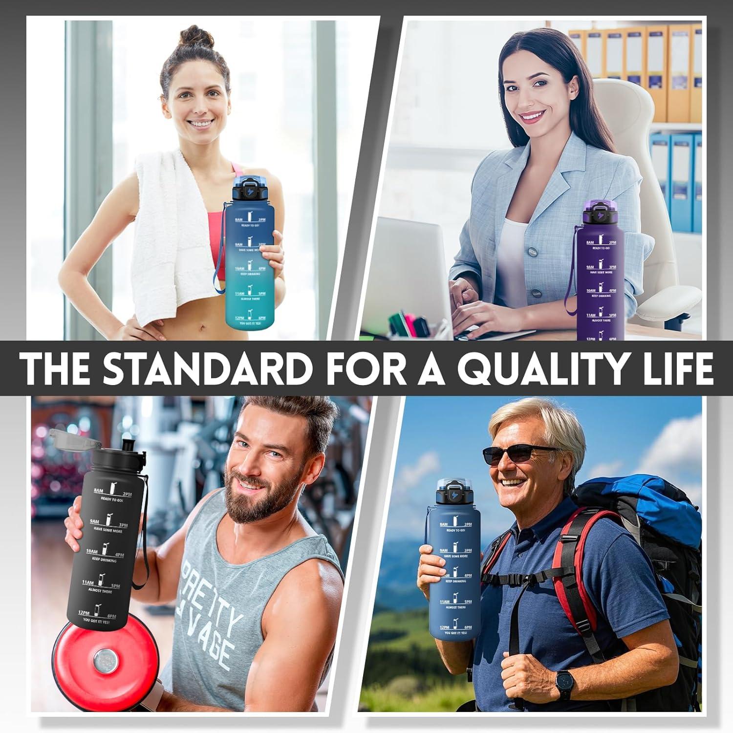 image:imageHoneyHolly Gourde 1L Rutilisable Water Bottle Sport Marqueur Horaire Bouteille tanche Portable Gourde Gradue pour Salle de Sport Vlo Bureau Extrieur cole Bouteille Eau Water BottleNoir 1500ml