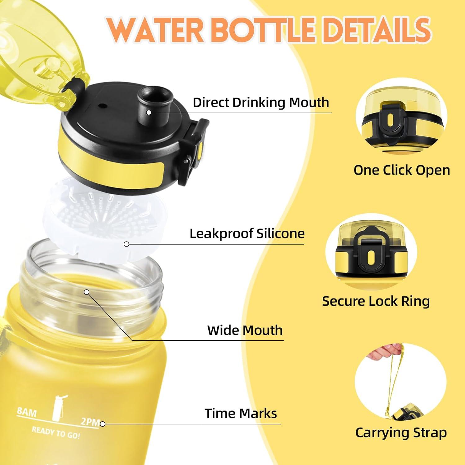 image:imageHoneyHolly Gourde 1L Rutilisable Water Bottle Sport Marqueur Horaire Bouteille tanche Portable Gourde Gradue pour Salle de Sport Vlo Bureau Extrieur cole Bouteille Eau Water BottleAmbre Orange 1000ml