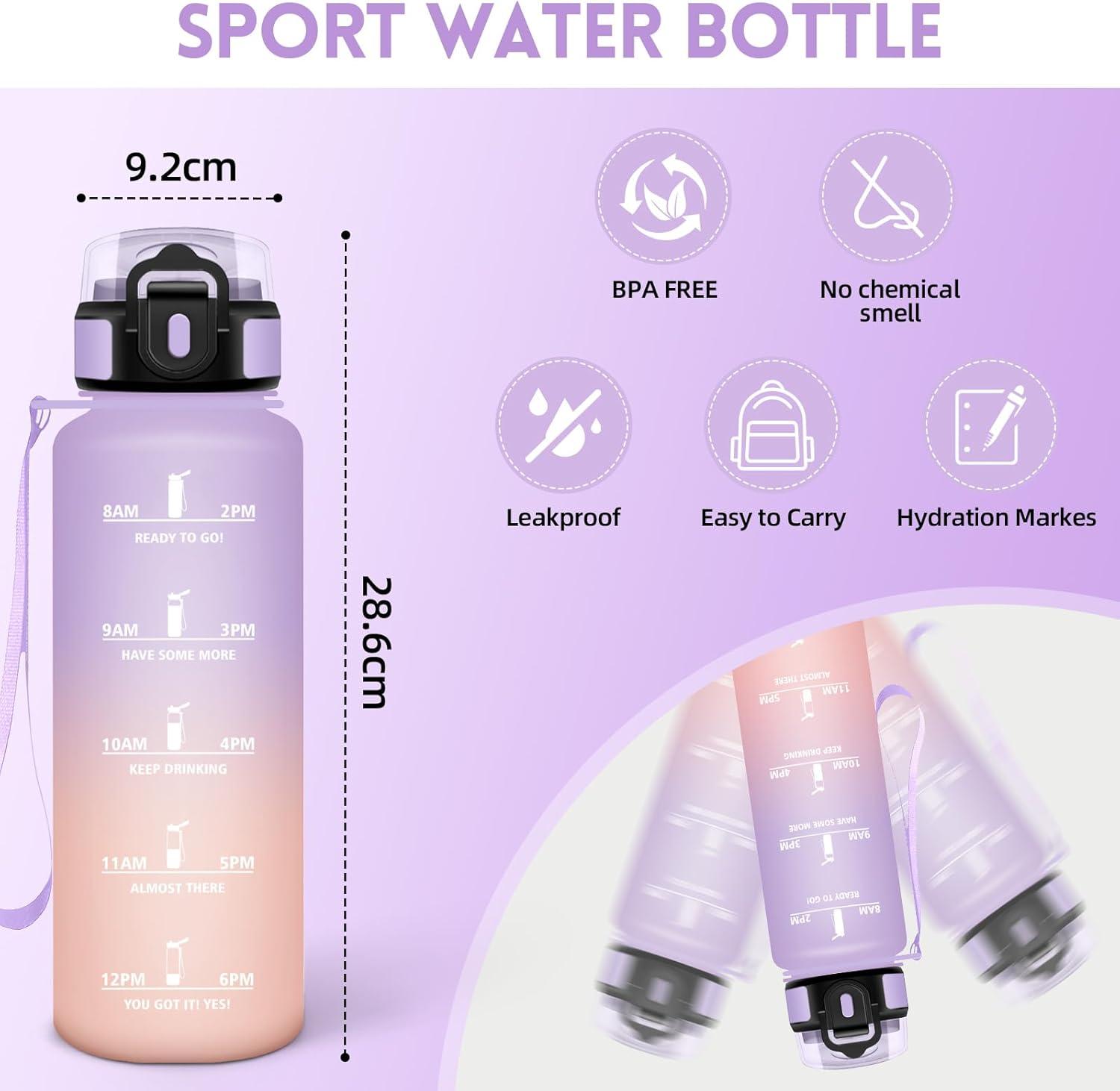 image:imageHoneyHolly Gourde 1L Rutilisable Water Bottle Sport Marqueur Horaire Bouteille tanche Portable Gourde Gradue pour Salle de Sport Vlo Bureau Extrieur cole Bouteille Eau Water BottleRose Iris 1500ml