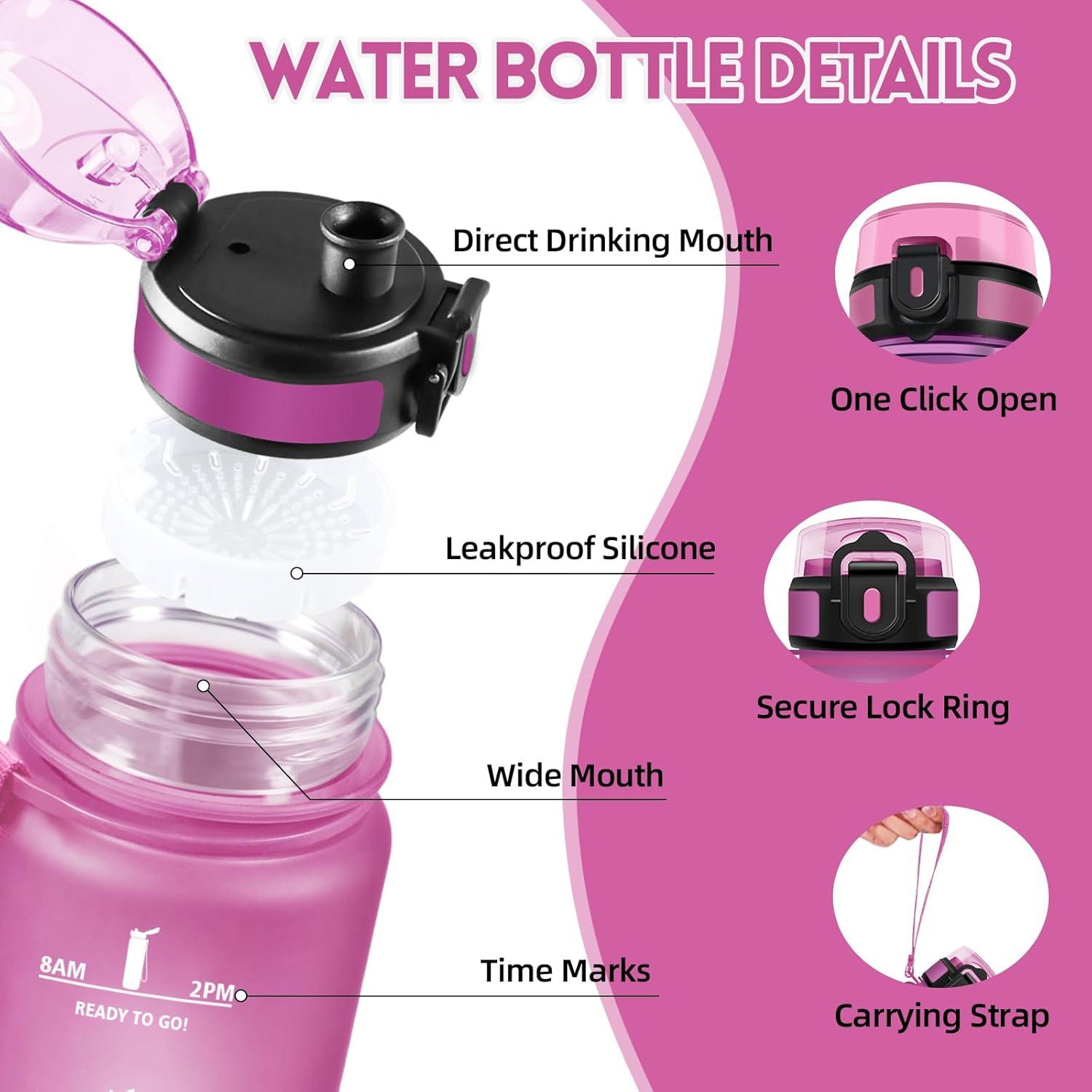 image:imageHoneyHolly Gourde 1L Rutilisable Water Bottle Sport Marqueur Horaire Bouteille tanche Portable Gourde Gradue pour Salle de Sport Vlo Bureau Extrieur cole Bouteille Eau Water BottleViolet Noir 1000ml