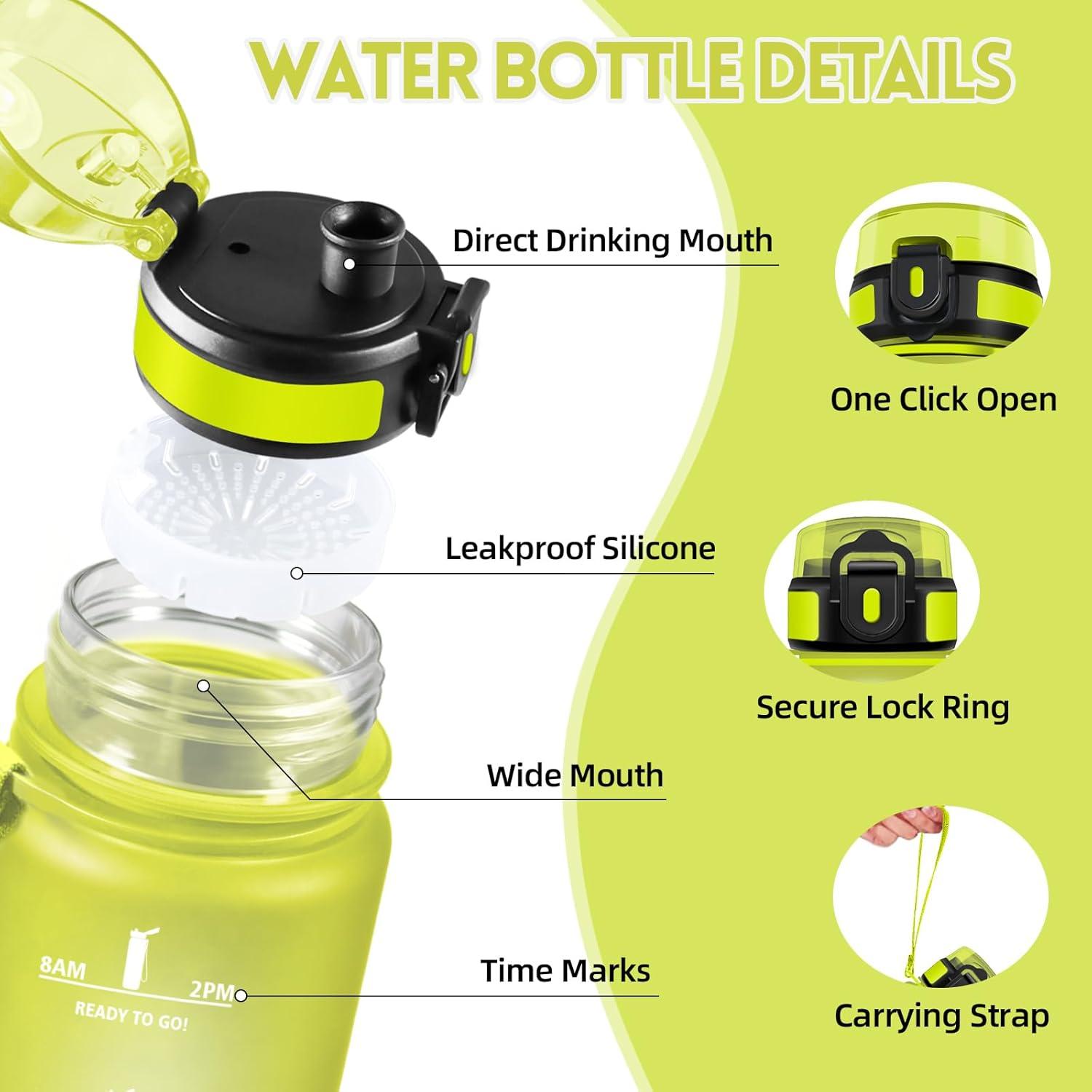 image:imageHoneyHolly Gourde 1L Rutilisable Water Bottle Sport Marqueur Horaire Bouteille tanche Portable Gourde Gradue pour Salle de Sport Vlo Bureau Extrieur cole Bouteille Eau Water BottleJaune Bleu 1000ml