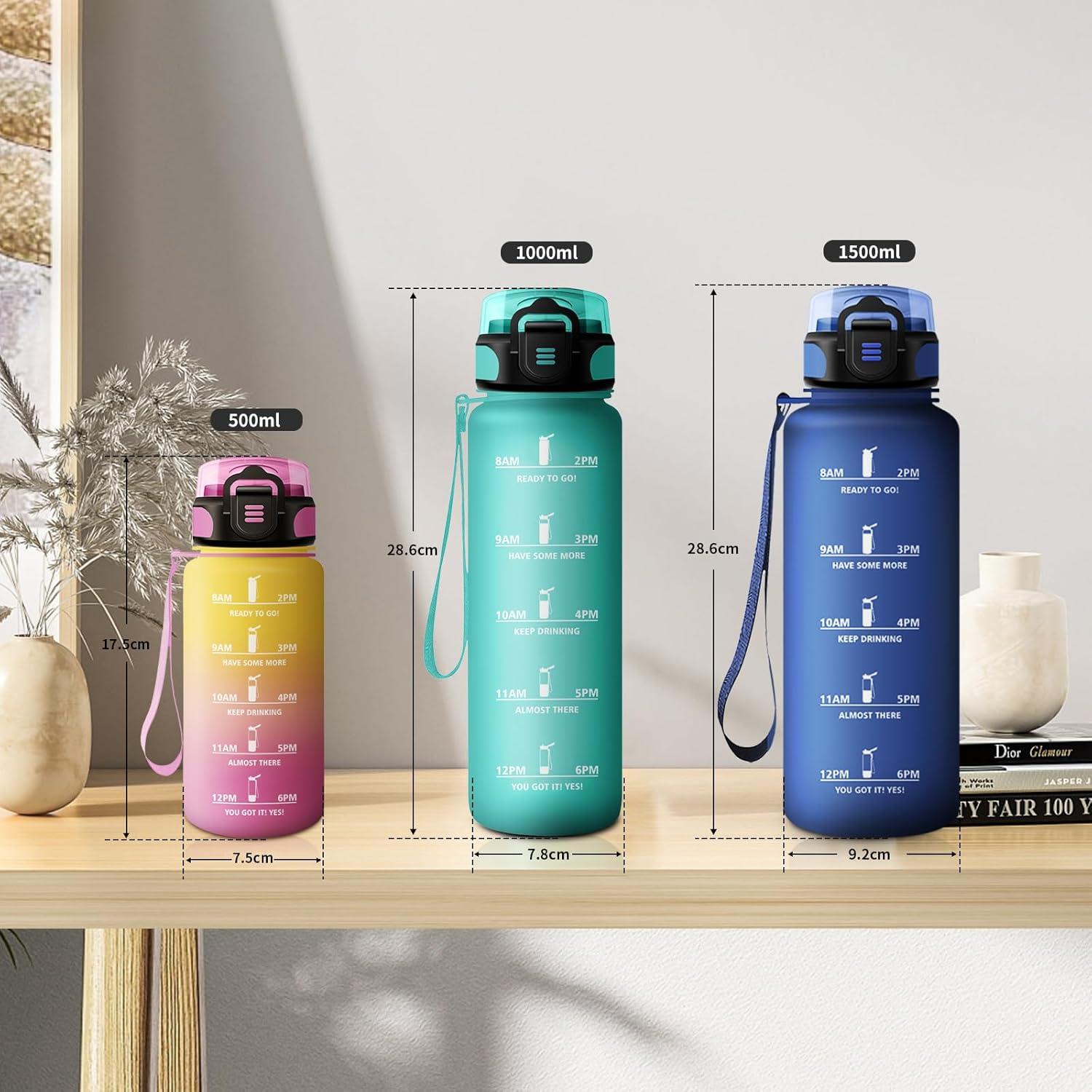 image:imageKollyKolla Bouteille 1L Gourde Sport avec Paille Gourde Grande Marqueur de Temps Reutilisable Bouteille deau tanche pour Running Fitness Yoga Bureau Gym32oz1000ml Paille Mat Bleuvert