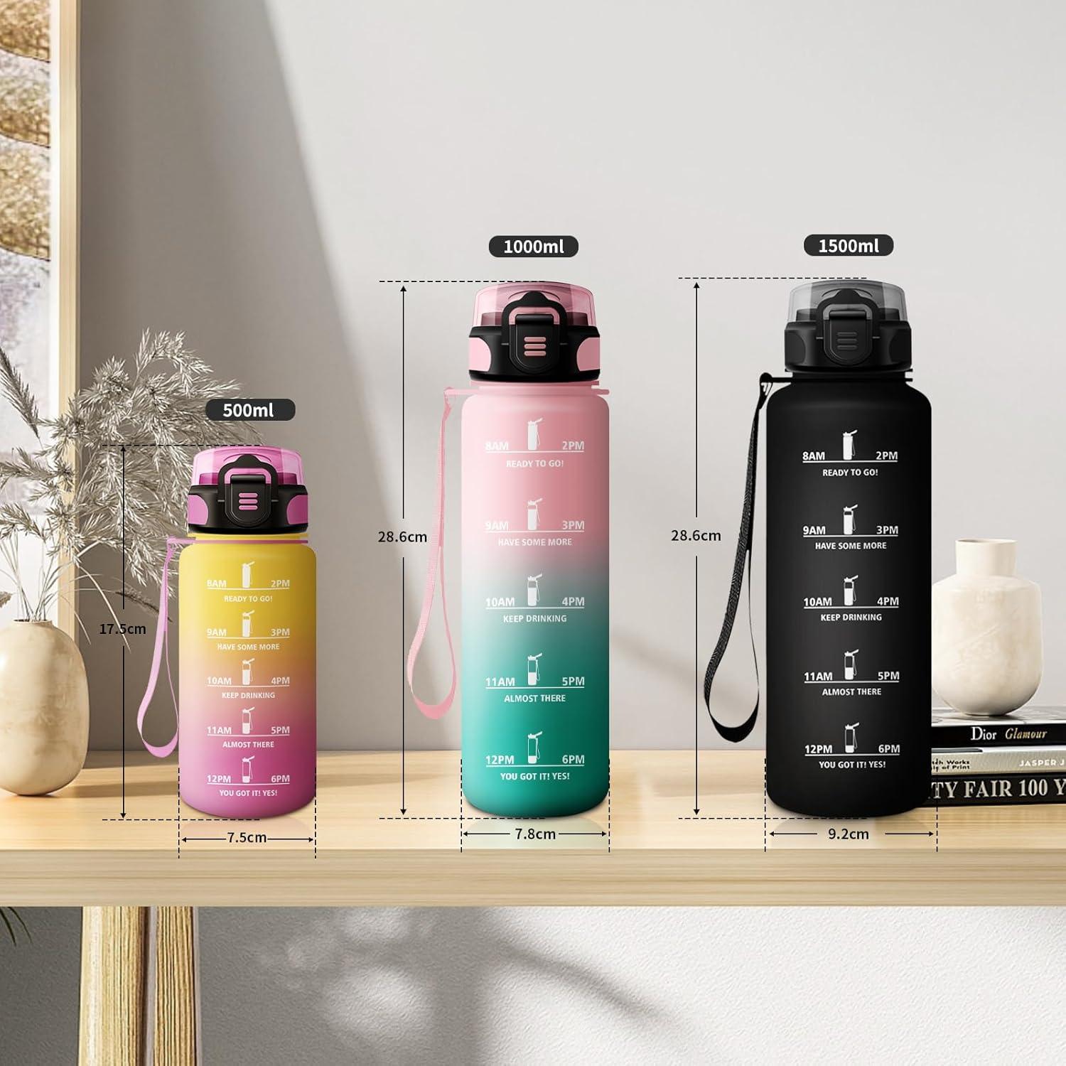 image:imageKollyKolla Bouteille 1L Gourde Sport avec Paille Gourde Grande Marqueur de Temps Reutilisable Bouteille deau tanche pour Running Fitness Yoga Bureau Gym50oz1500ml Paille Mat Noir
