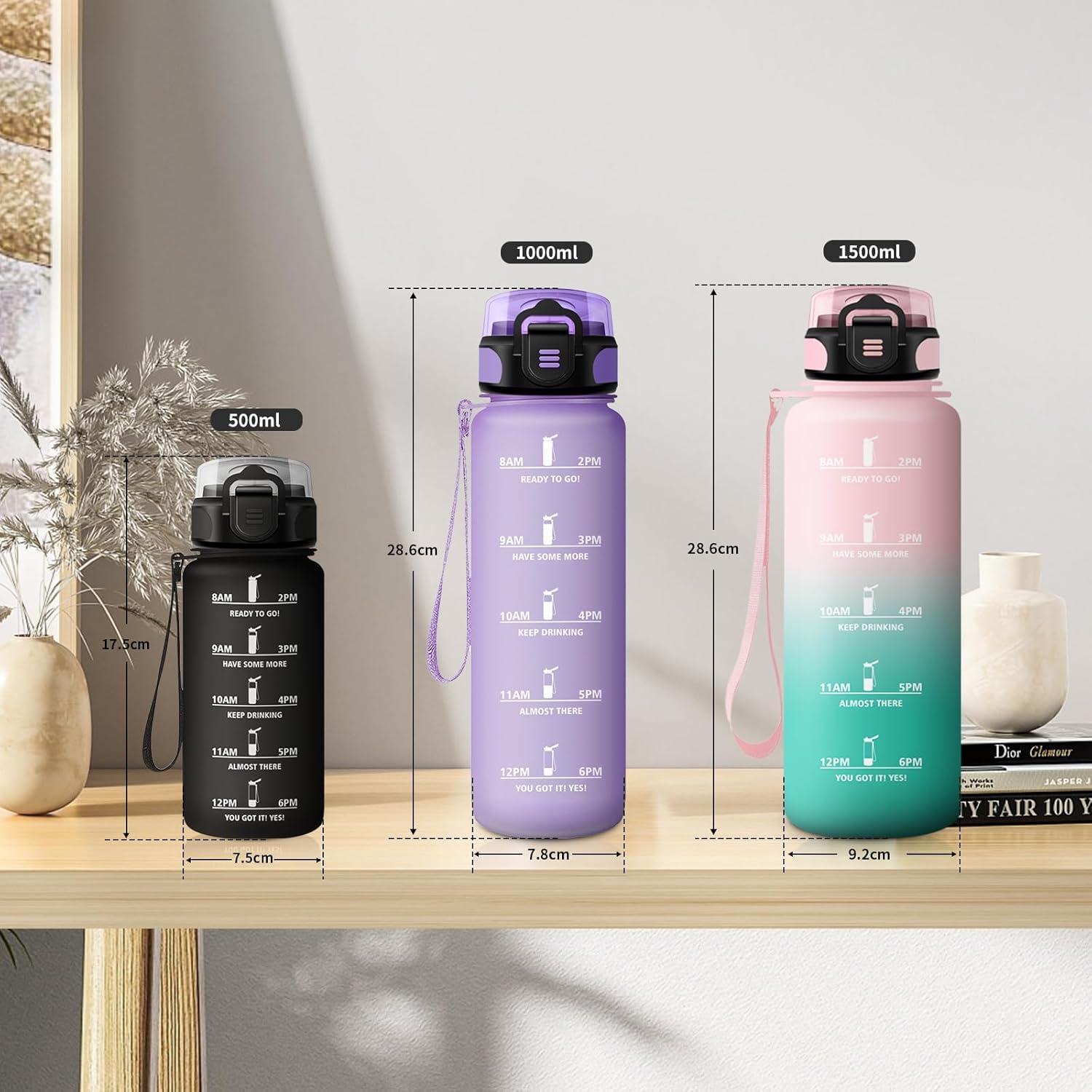 image:imageKollyKolla Bouteille 1L Gourde Sport avec Paille Gourde Grande Marqueur de Temps Reutilisable Bouteille deau tanche pour Running Fitness Yoga Bureau Gym50oz1500ml Paille Rose Cyan