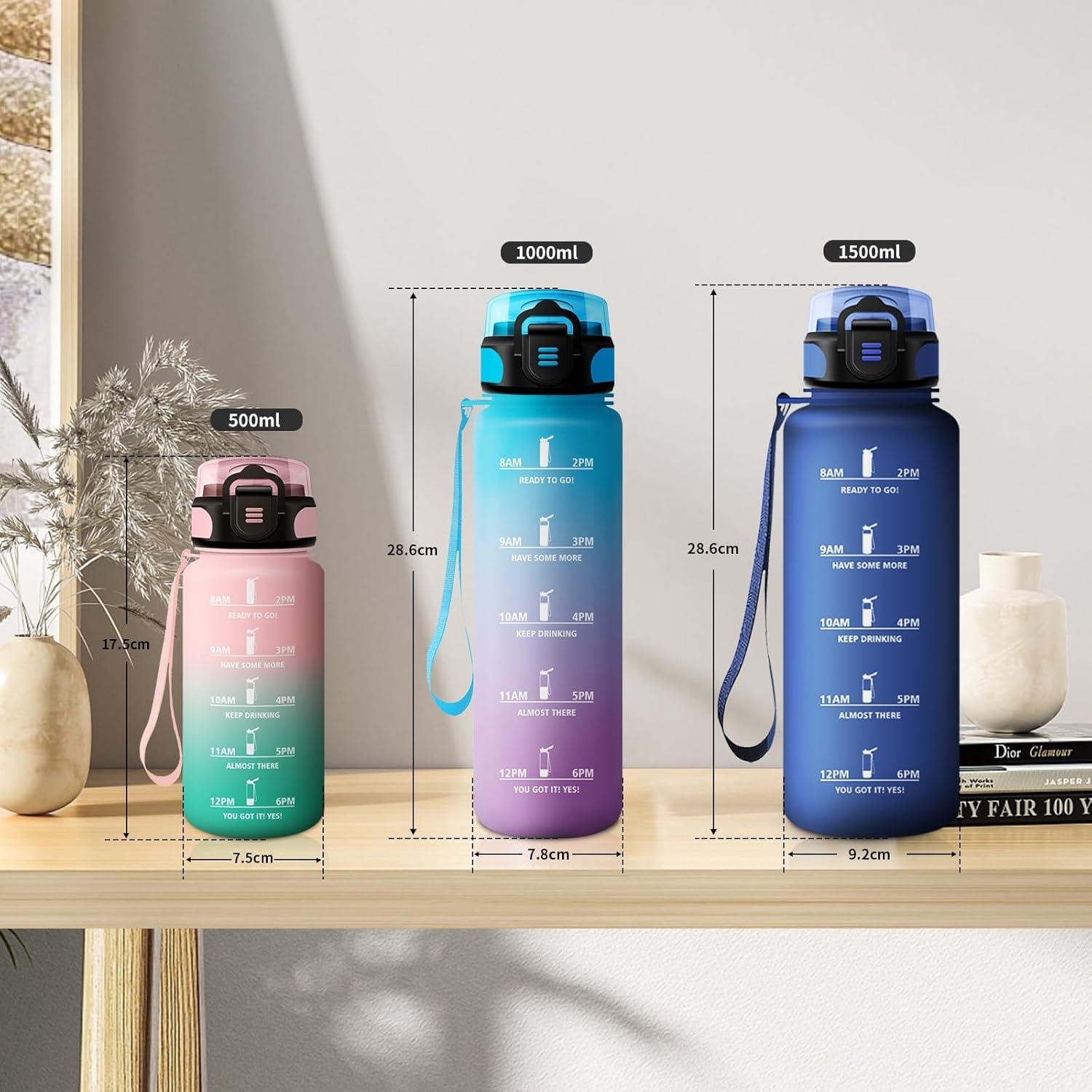 image:imageKollyKolla Bouteille 1L Gourde Sport avec Paille Gourde Grande Marqueur de Temps Reutilisable Bouteille deau tanche pour Running Fitness Yoga Bureau Gym17oz500ml Paille Rose Cyan