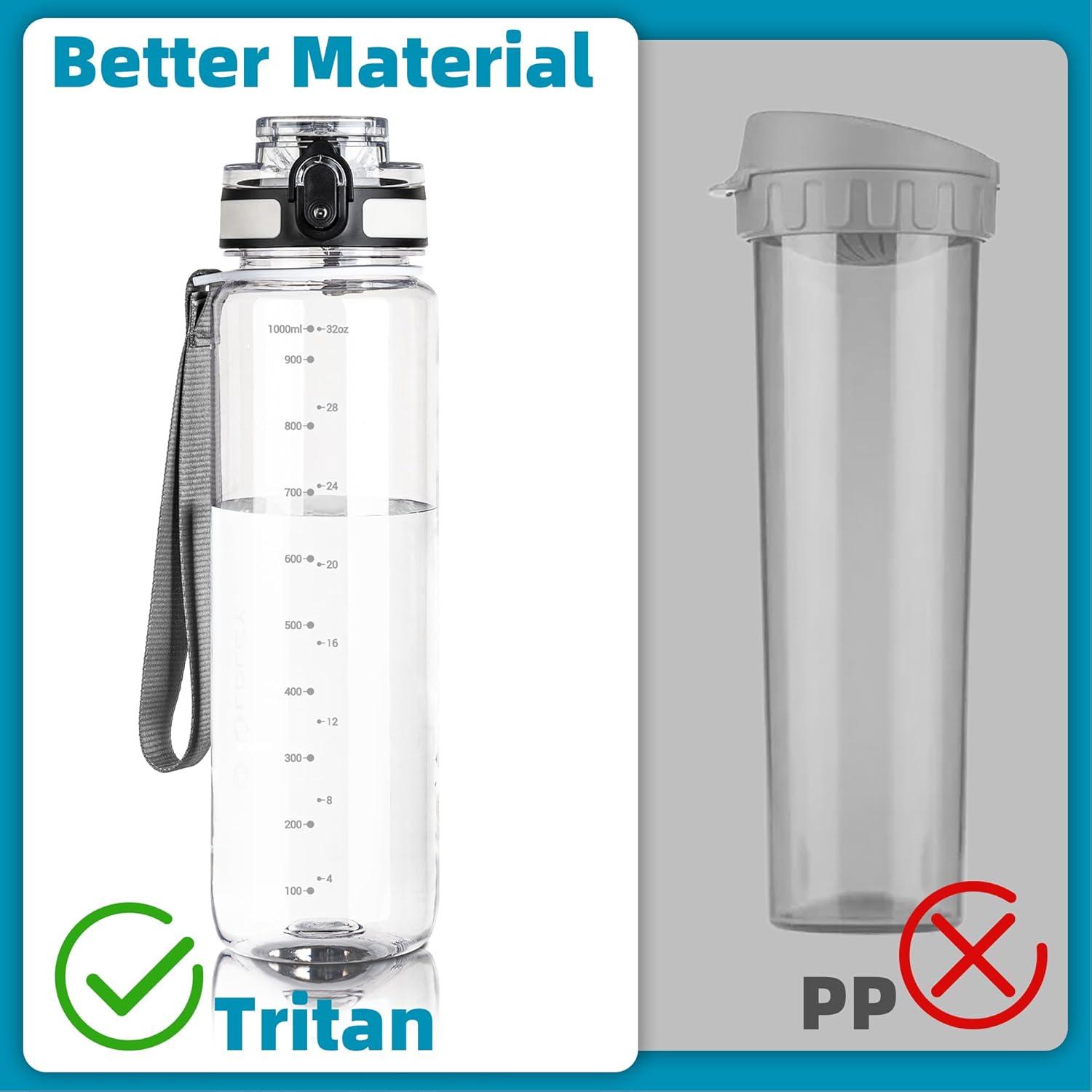 image:imageOLDLEY 1L32oz Bouteille deau Sport Bouteille deau Motivante Boissons Bouteille avec Marquages lheure Antifuite et Couvercle de Verrouillage Sans BPA pour Enfants Adultes Gym cole