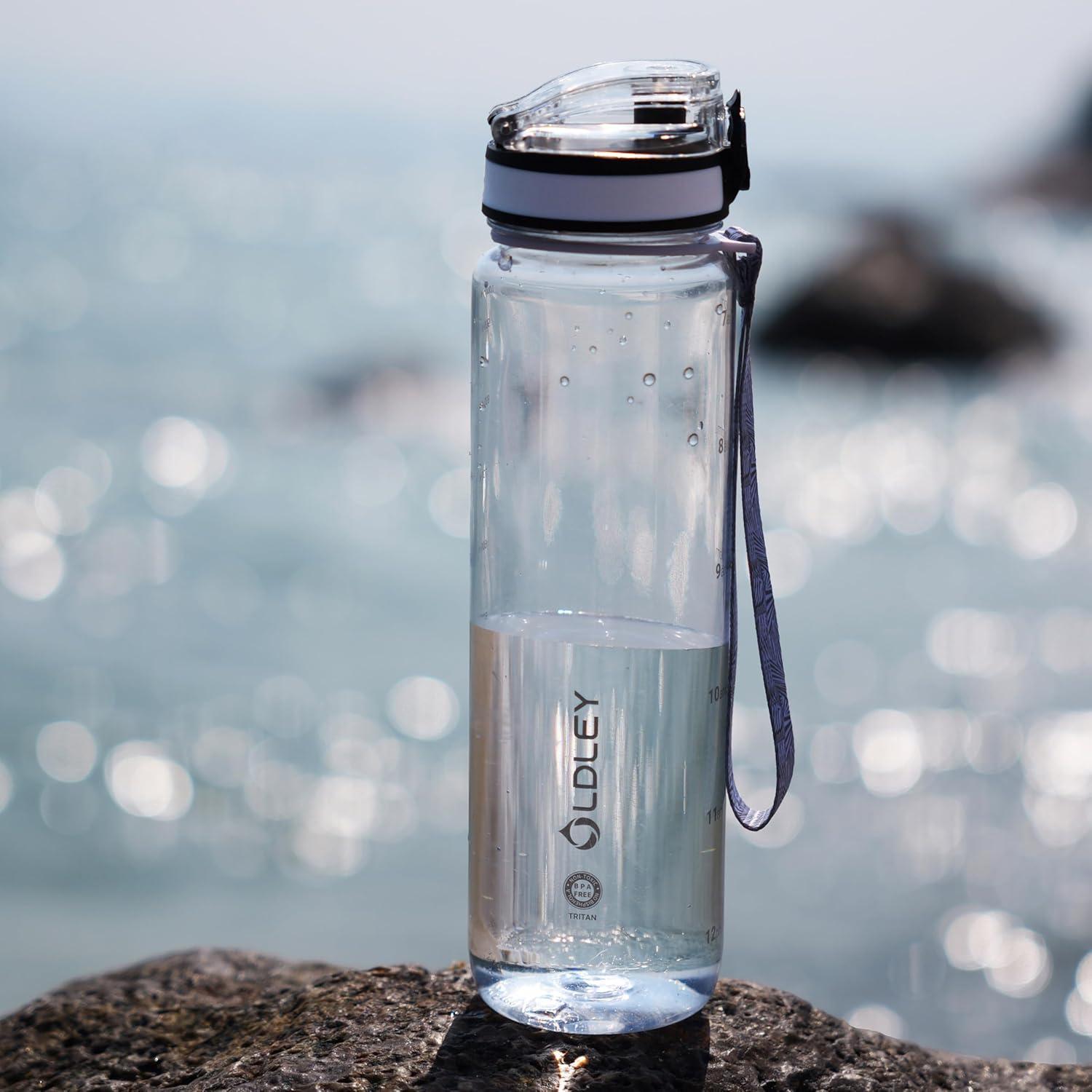 image:imageOLDLEY 1L32oz Bouteille deau Sport Bouteille deau Motivante Boissons Bouteille avec Marquages lheure Antifuite et Couvercle de Verrouillage Sans BPA pour Enfants Adultes Gym cole
