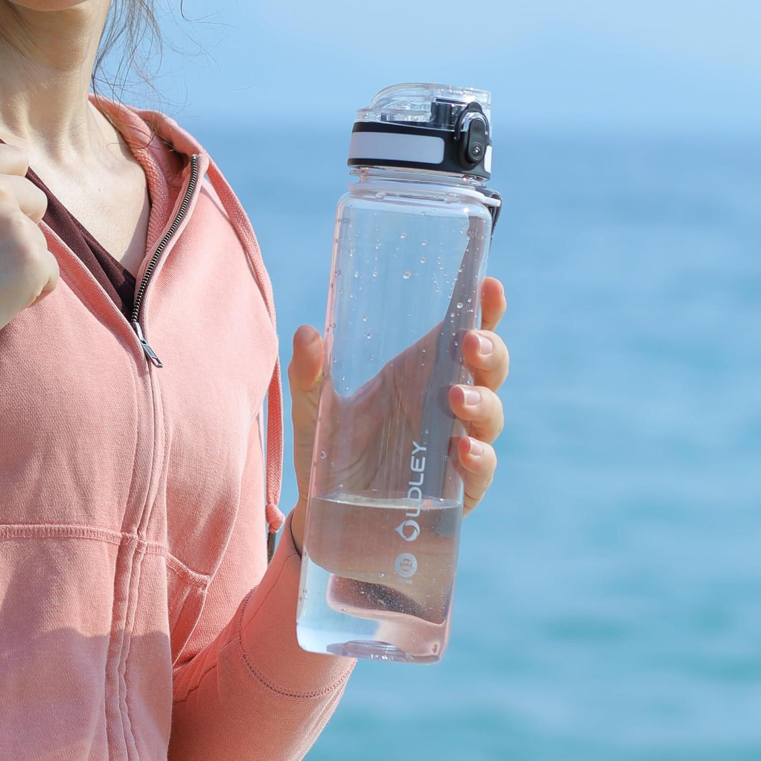 image:imageOLDLEY 1L32oz Bouteille deau Sport Bouteille deau Motivante Boissons Bouteille avec Marquages lheure Antifuite et Couvercle de Verrouillage Sans BPA pour Enfants Adultes Gym cole