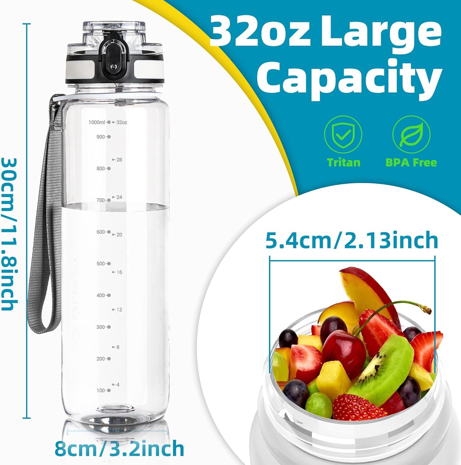 image:imageOLDLEY 1L32oz Bouteille deau Sport Bouteille deau Motivante Boissons Bouteille avec Marquages lheure Antifuite et Couvercle de Verrouillage Sans BPA pour Enfants Adultes Gym cole