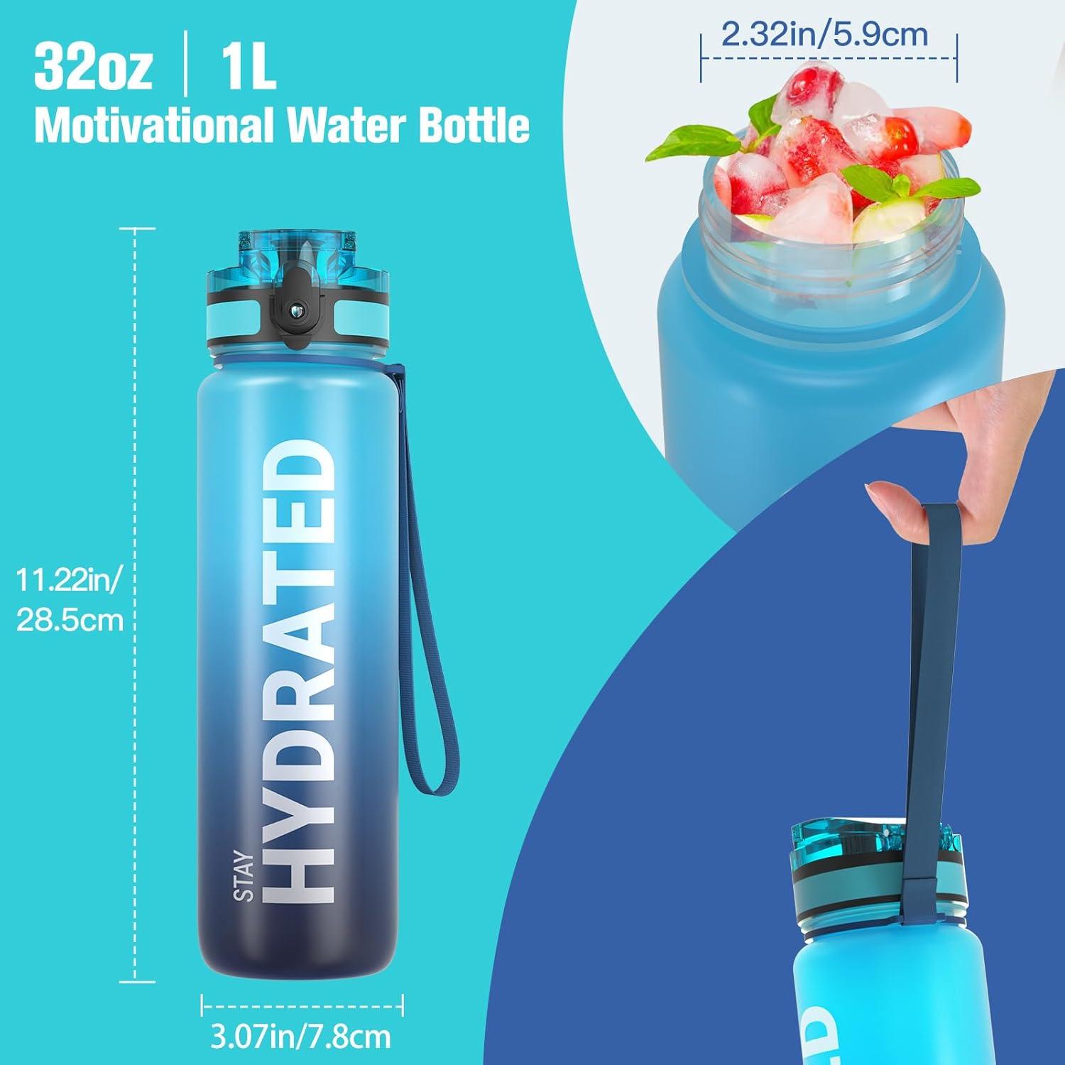 image:imageSahara Sailor Bouteille deau Gourde Sport 1L500ML750ML avec Marqueur de Temps de Motivation sans BPA tanche ampamp Rutilisable pour Sport Camping 1 BouteilleBlue Waves