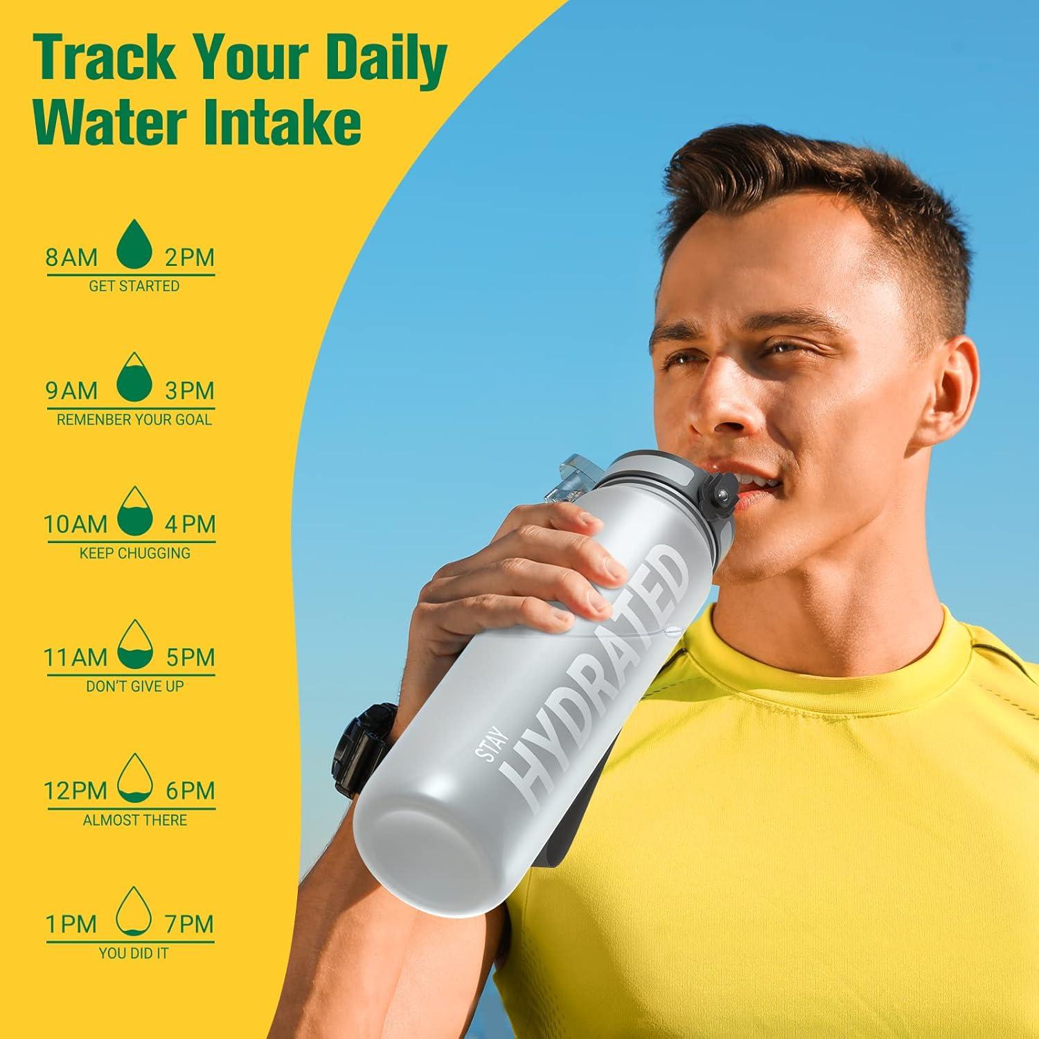 image:imageSahara Sailor Bouteille deau Gourde Sport 1L500ML750ML avec Marqueur de Temps de Motivation sans BPA tanche ampamp Rutilisable pour Sport Camping 1 BouteilleGris Brumeux