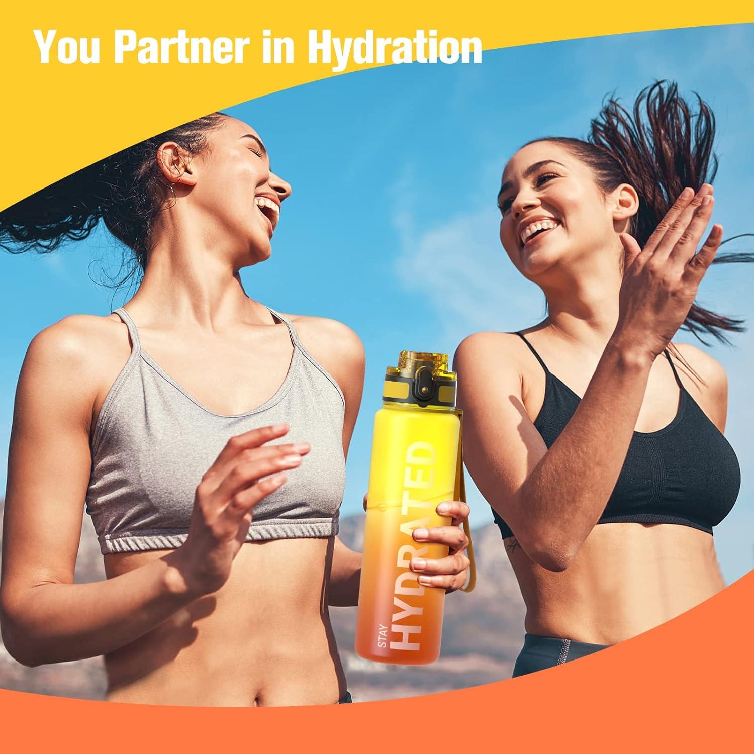 image:imageSahara Sailor Bouteille deau Gourde Sport 1L500ML750ML avec Marqueur de Temps de Motivation sans BPA tanche ampamp Rutilisable pour Sport Camping 1 BouteilleBfeu