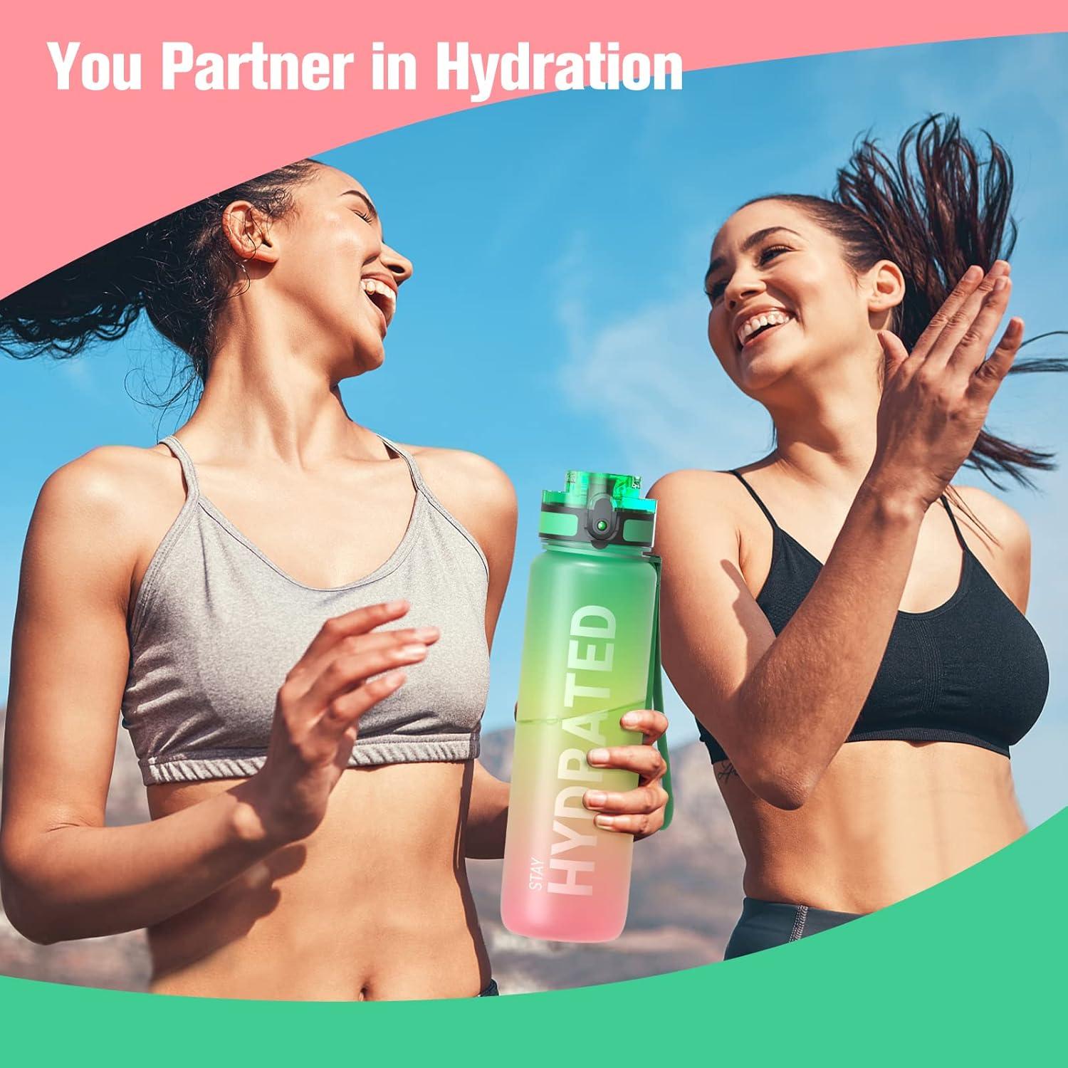 image:imageSahara Sailor Bouteille deau Gourde Sport 1L500ML750ML avec Marqueur de Temps de Motivation sans BPA tanche ampamp Rutilisable pour Sport Camping 1 BouteilleMacarons