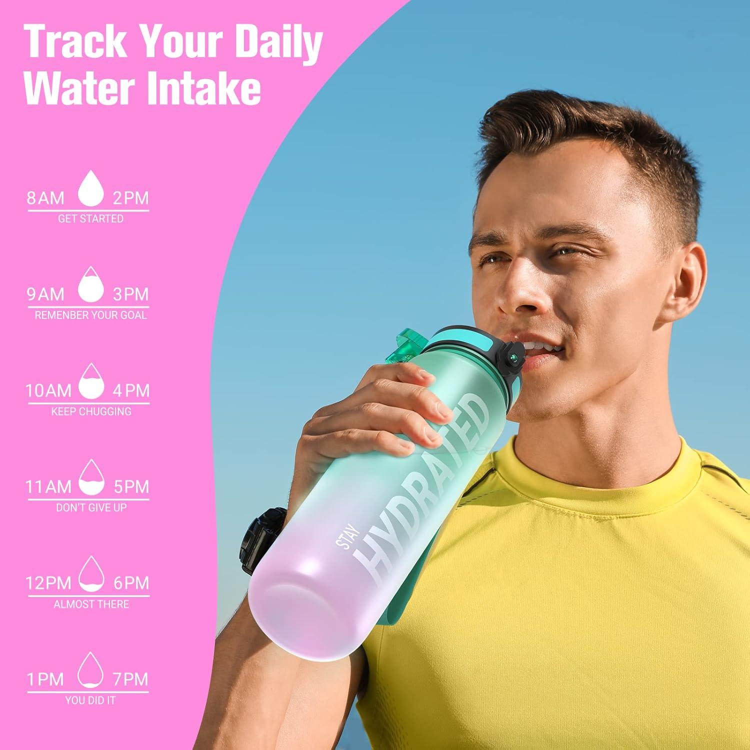 image:imageSahara Sailor Bouteille deau Gourde Sport 1L500ML750ML avec Marqueur de Temps de Motivation sans BPA tanche ampamp Rutilisable pour Sport Camping 1 BouteilleChewing Gum