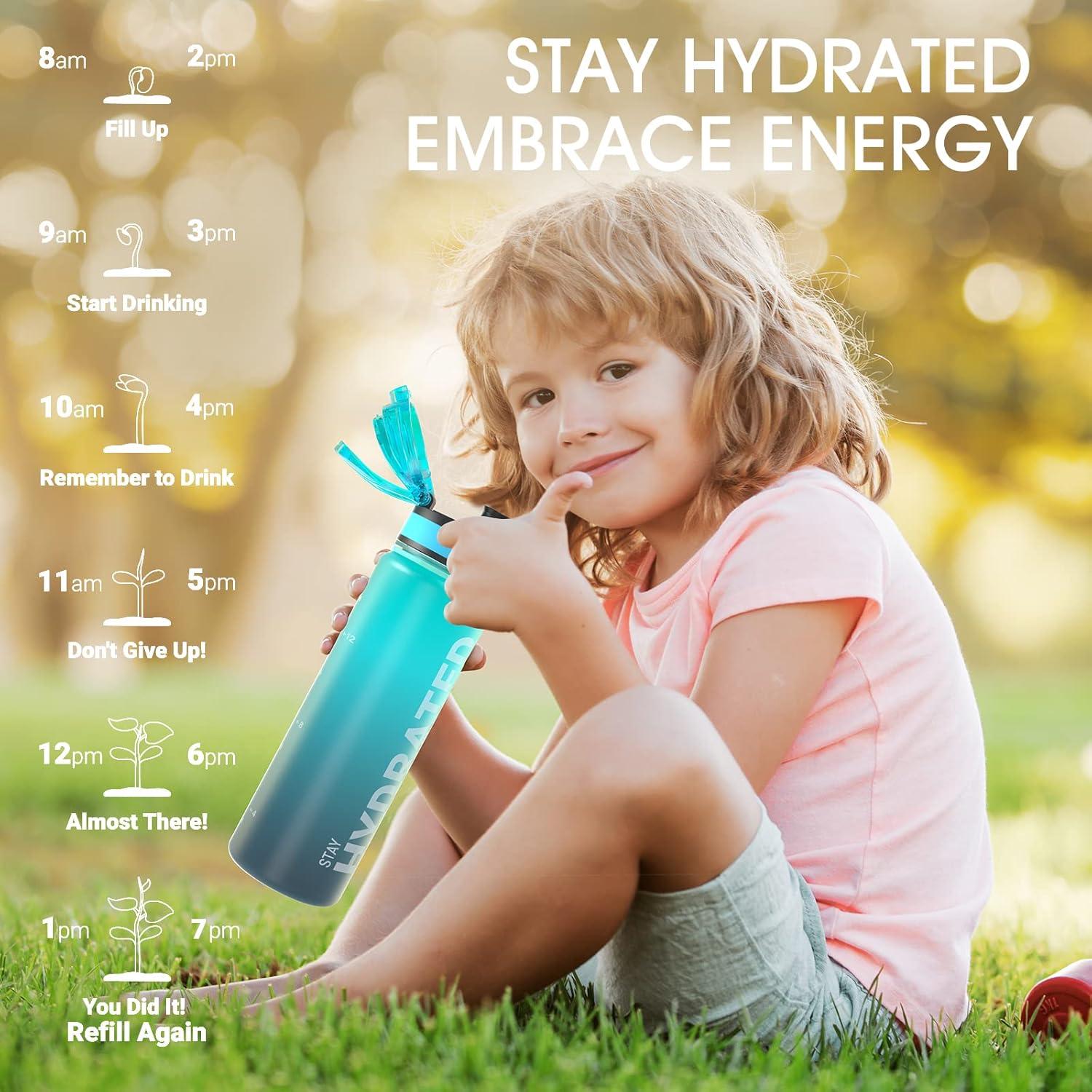 image:imageSahara Sailor Bouteille deau Gourde Sport 1L500ML750ML avec Marqueur de Temps de Motivation sans BPA tanche ampamp Rutilisable pour Sport Camping 1 BouteilleVagues Bleues