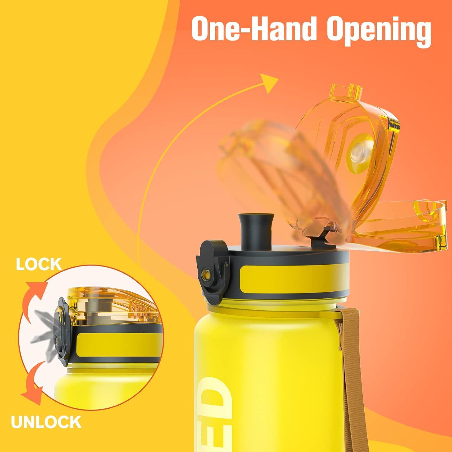 image:imageSahara Sailor Bouteille deau Gourde Sport 1L500ML750ML avec Marqueur de Temps de Motivation sans BPA tanche ampamp Rutilisable pour Sport Camping 1 BouteilleFeu
