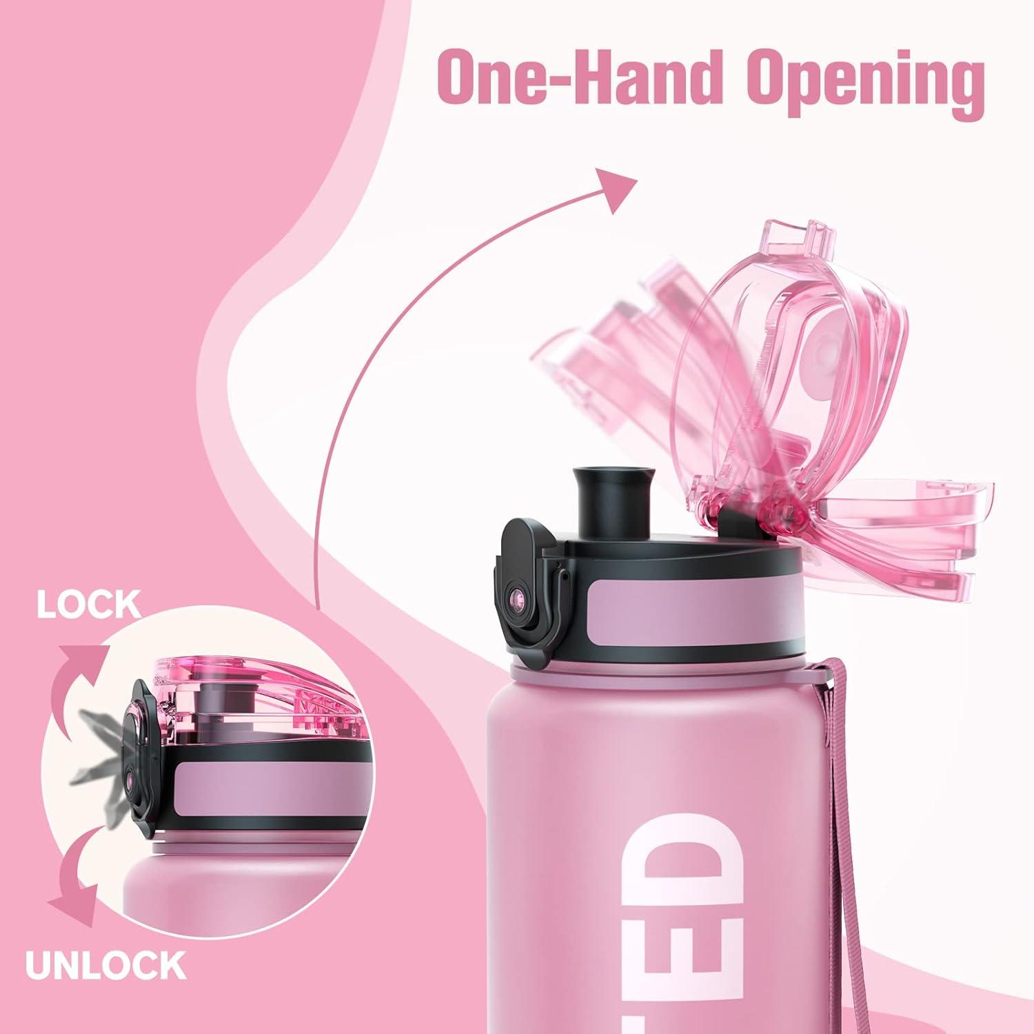image:imageSahara Sailor Bouteille deau Gourde Sport 1L500ML750ML avec Marqueur de Temps de Motivation sans BPA tanche ampamp Rutilisable pour Sport Camping 1 BouteilleBtopaze Rose