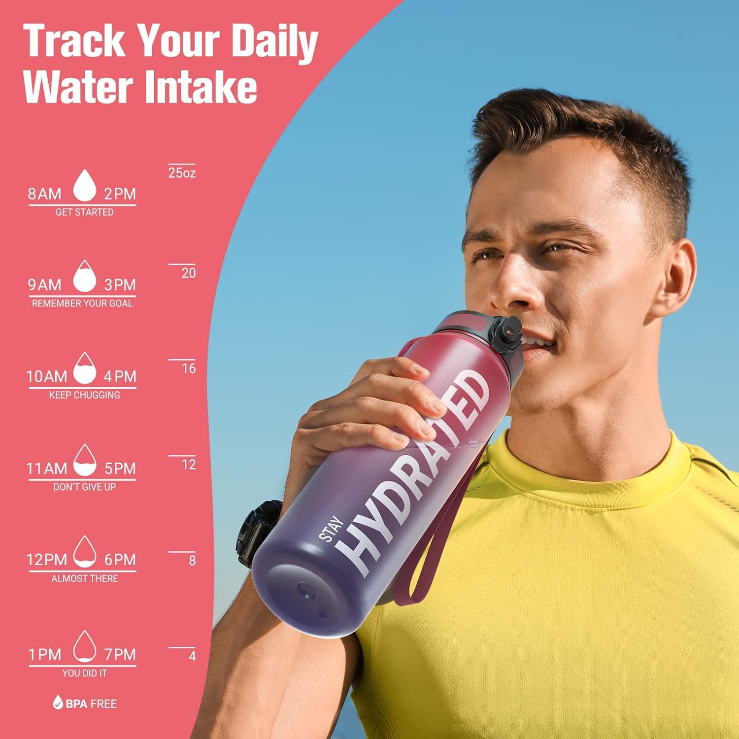 image:imageSahara Sailor Bouteille deau Gourde Sport 1L500ML750ML avec Marqueur de Temps de Motivation sans BPA tanche ampamp Rutilisable pour Sport Camping 1 BouteilleBarcenciel Fonc
