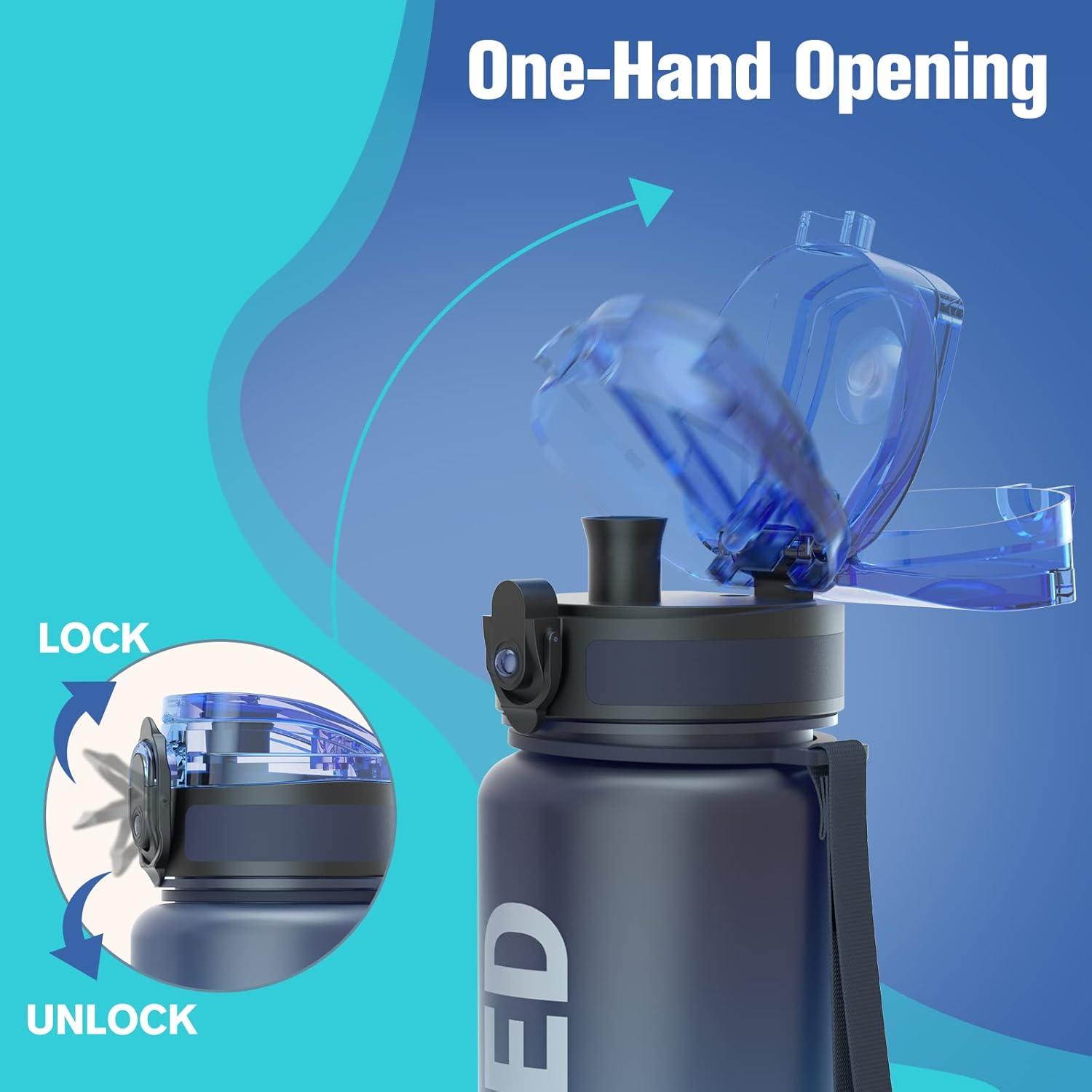 image:imageSahara Sailor Bouteille deau Gourde Sport 1L500ML750ML avec Marqueur de Temps de Motivation sans BPA tanche ampamp Rutilisable pour Sport Camping 1 BouteilleBleu Ocan
