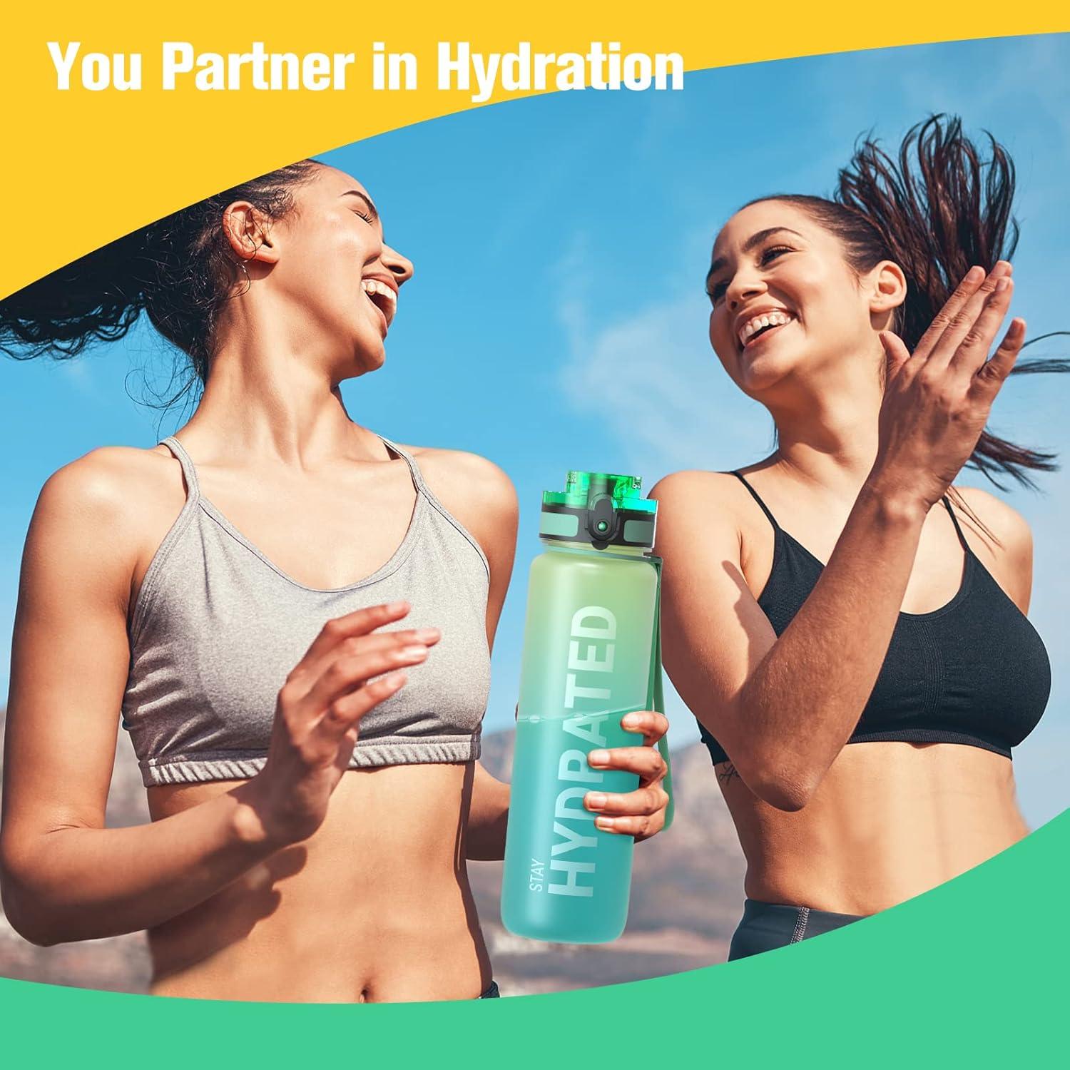 image:imageSahara Sailor Bouteille deau Gourde Sport 1L500ML750ML avec Marqueur de Temps de Motivation sans BPA tanche ampamp Rutilisable pour Sport Camping 1 BouteilleVert Menthe