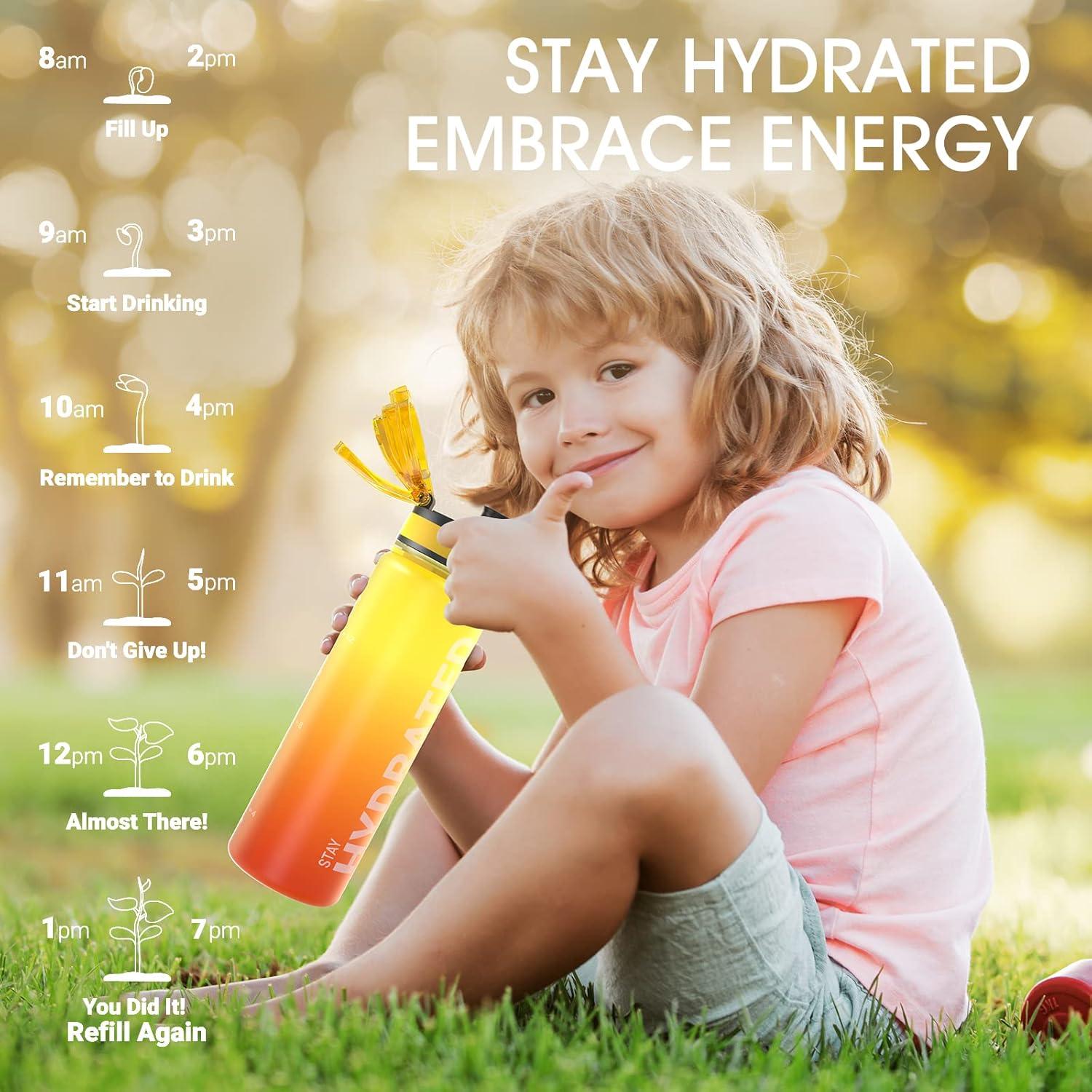image:imageSahara Sailor Bouteille deau Gourde Sport 1L500ML750ML avec Marqueur de Temps de Motivation sans BPA tanche ampamp Rutilisable pour Sport Camping 1 BouteilleFeu