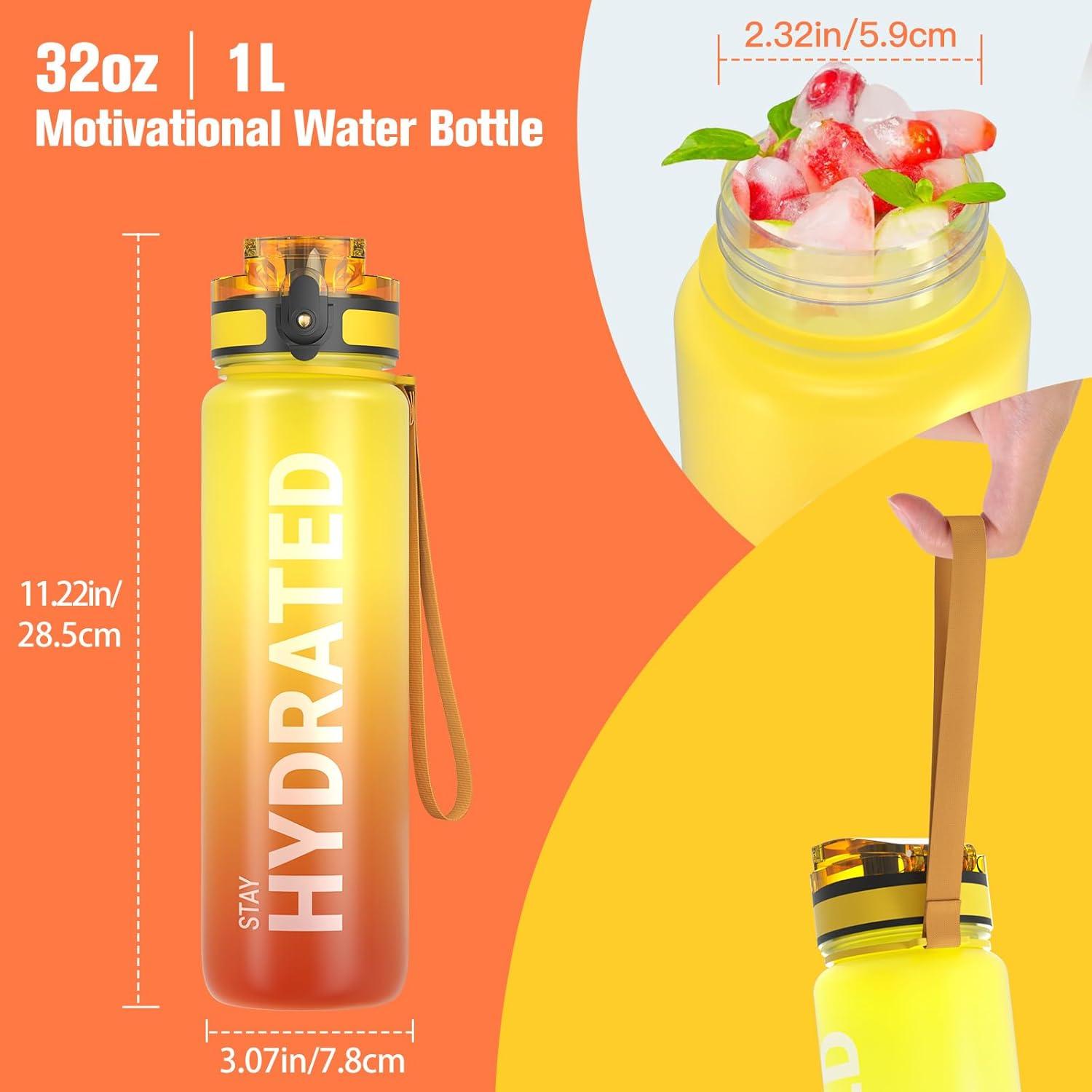 image:imageSahara Sailor Bouteille deau Gourde Sport 1L500ML750ML avec Marqueur de Temps de Motivation sans BPA tanche ampamp Rutilisable pour Sport Camping 1 BouteilleFeu