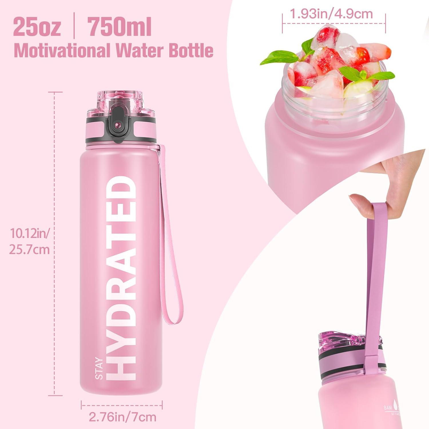 image:imageSahara Sailor Bouteille deau Gourde Sport 1L500ML750ML avec Marqueur de Temps de Motivation sans BPA tanche ampamp Rutilisable pour Sport Camping 1 BouteilleBtopaze Rose