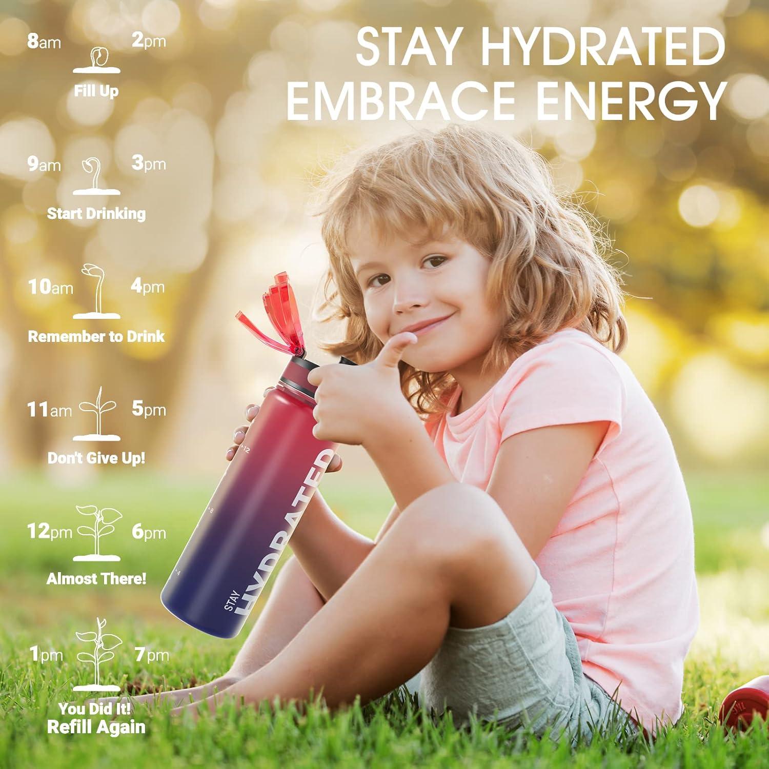image:imageSahara Sailor Bouteille deau Gourde Sport 1L500ML750ML avec Marqueur de Temps de Motivation sans BPA tanche ampamp Rutilisable pour Sport Camping 1 BouteilleArcenciel Fonc