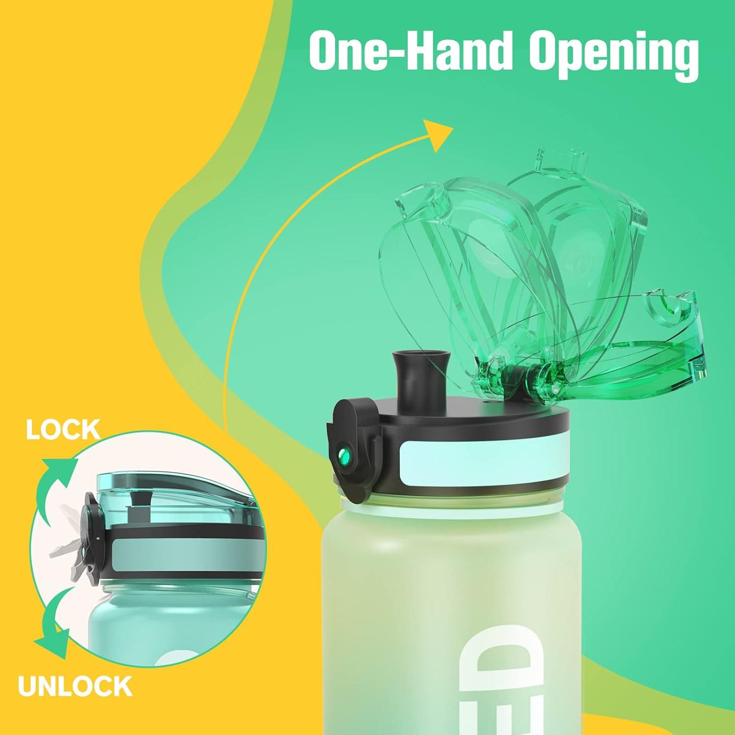 image:imageSahara Sailor Bouteille deau Gourde Sport 1L500ML750ML avec Marqueur de Temps de Motivation sans BPA tanche ampamp Rutilisable pour Sport Camping 1 BouteilleVert Menthe