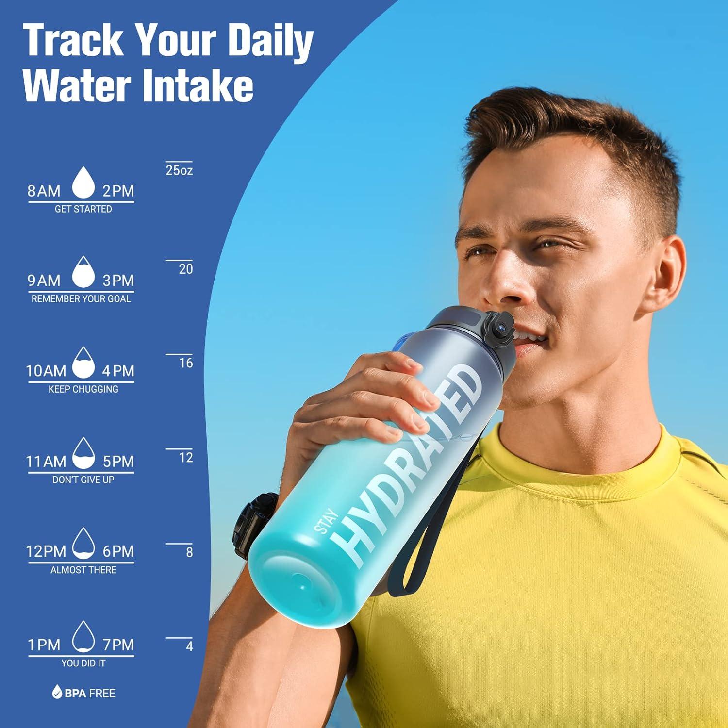 image:imageSahara Sailor Bouteille deau Gourde Sport 1L500ML750ML avec Marqueur de Temps de Motivation sans BPA tanche ampamp Rutilisable pour Sport Camping 1 BouteilleBmer Profonde