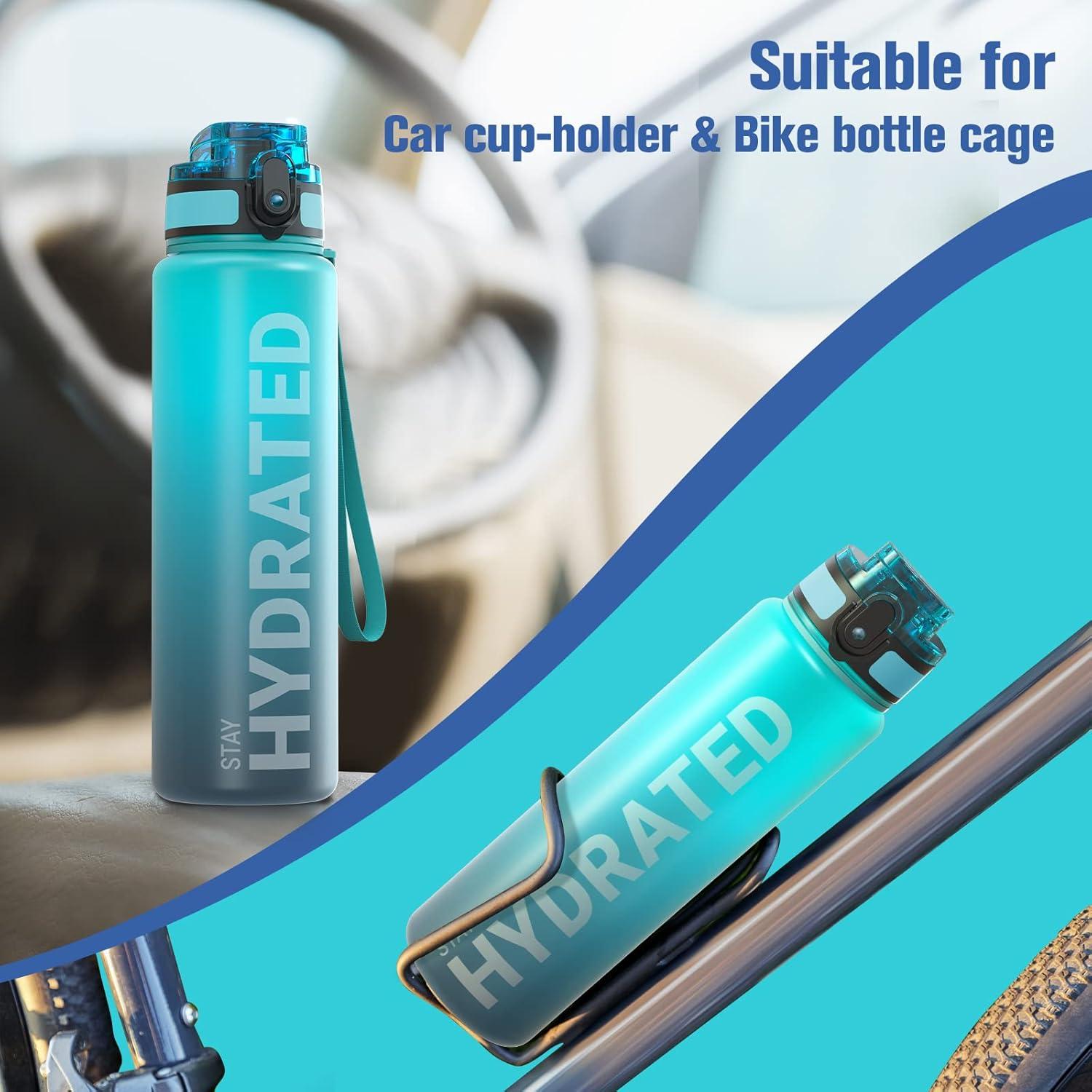 image:imageSahara Sailor Bouteille deau Gourde Sport 1L500ML750ML avec Marqueur de Temps de Motivation sans BPA tanche ampamp Rutilisable pour Sport Camping 1 BouteilleBvagues Bleues