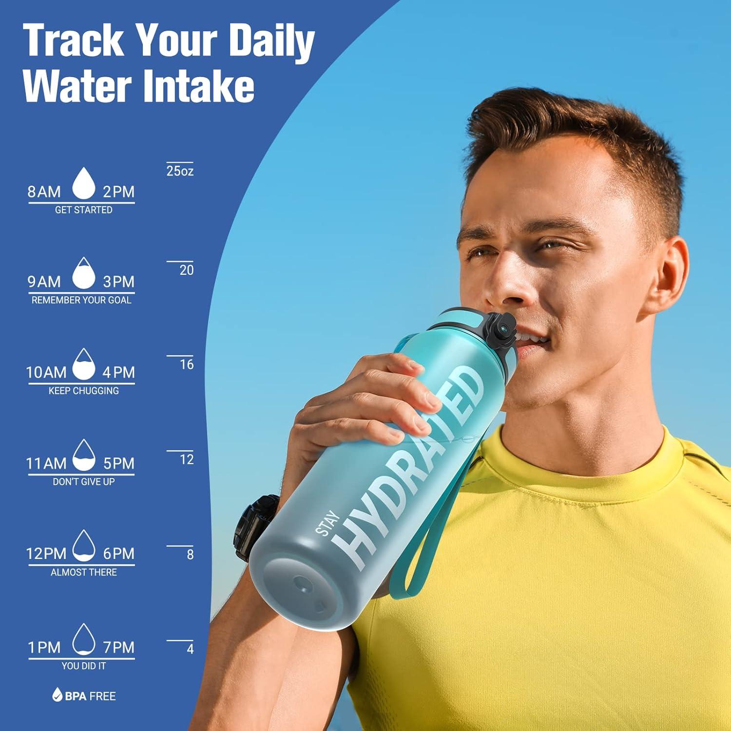 image:imageSahara Sailor Bouteille deau Gourde Sport 1L500ML750ML avec Marqueur de Temps de Motivation sans BPA tanche ampamp Rutilisable pour Sport Camping 1 BouteilleBvagues Bleues